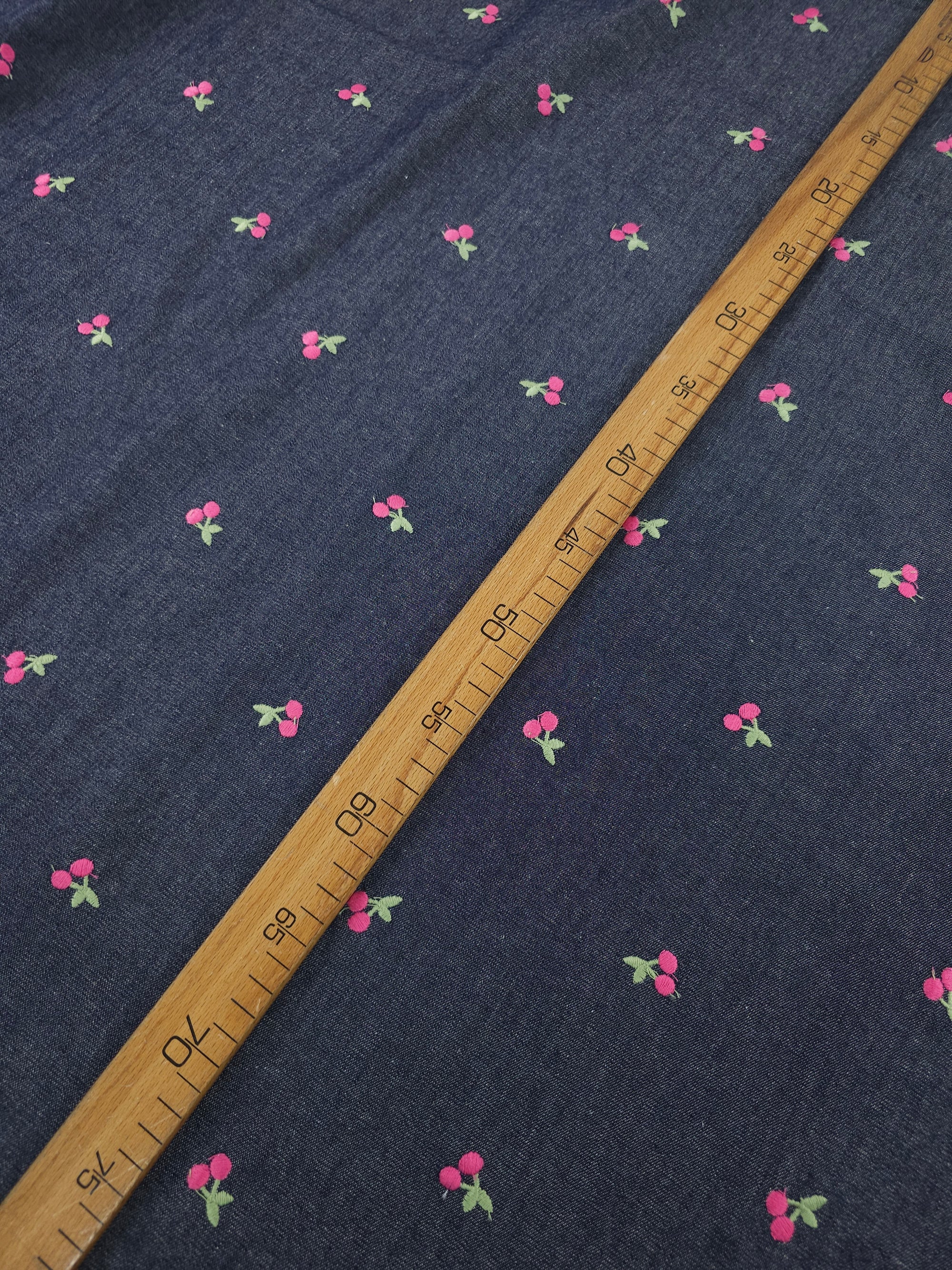 Pink Cherry Embroidered Chambray