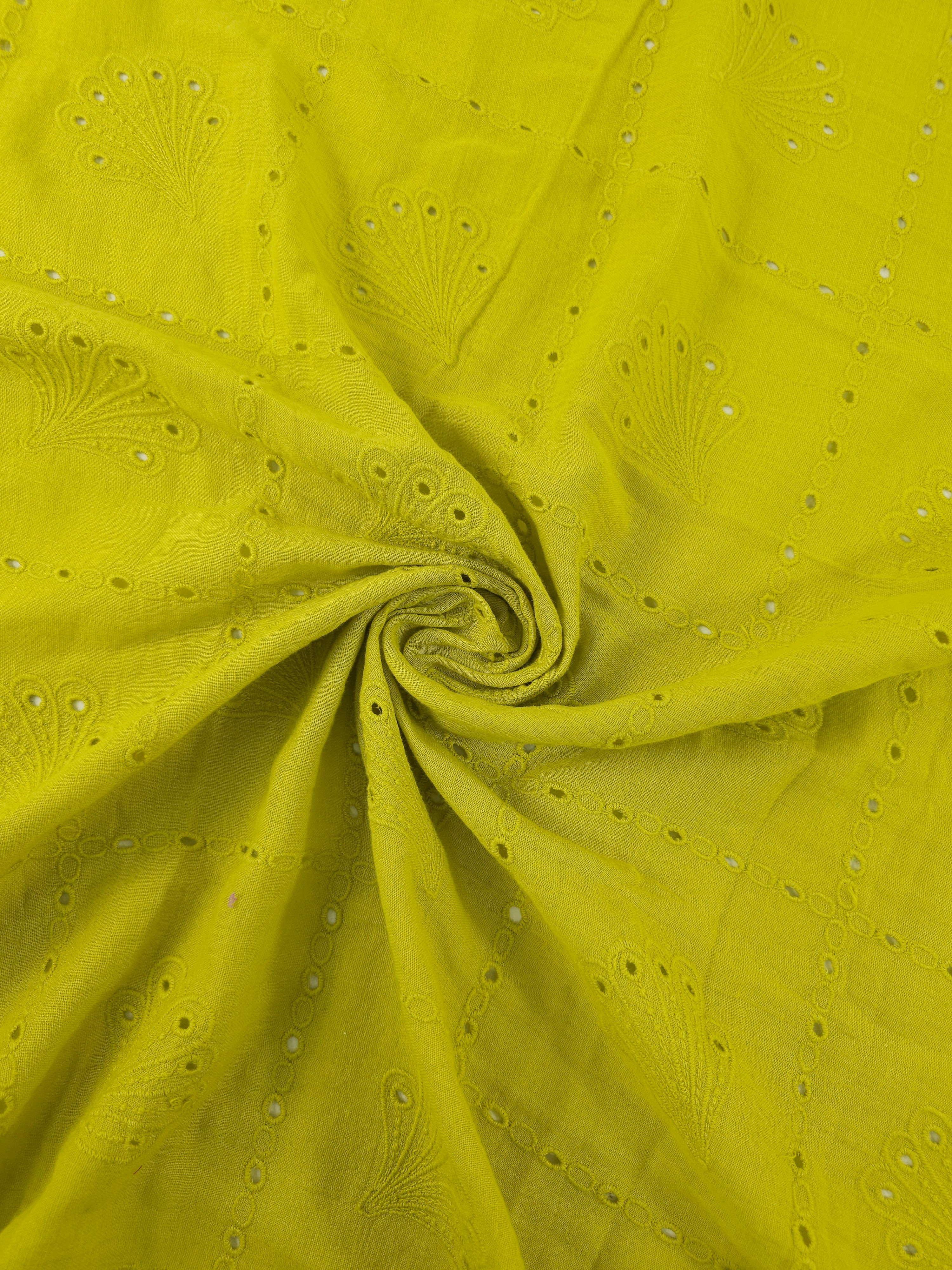 Citrus Shell Grid Double Gauze Broderie Anglaise