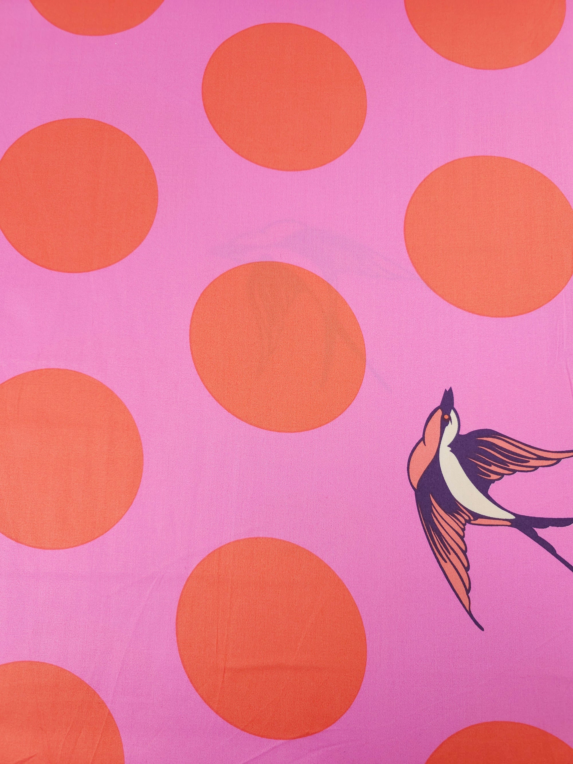 Orangey Red/Pink Free Fall Bird Polka Cotton Sateen 103" - Tula Pink *EXTRA WIDE*