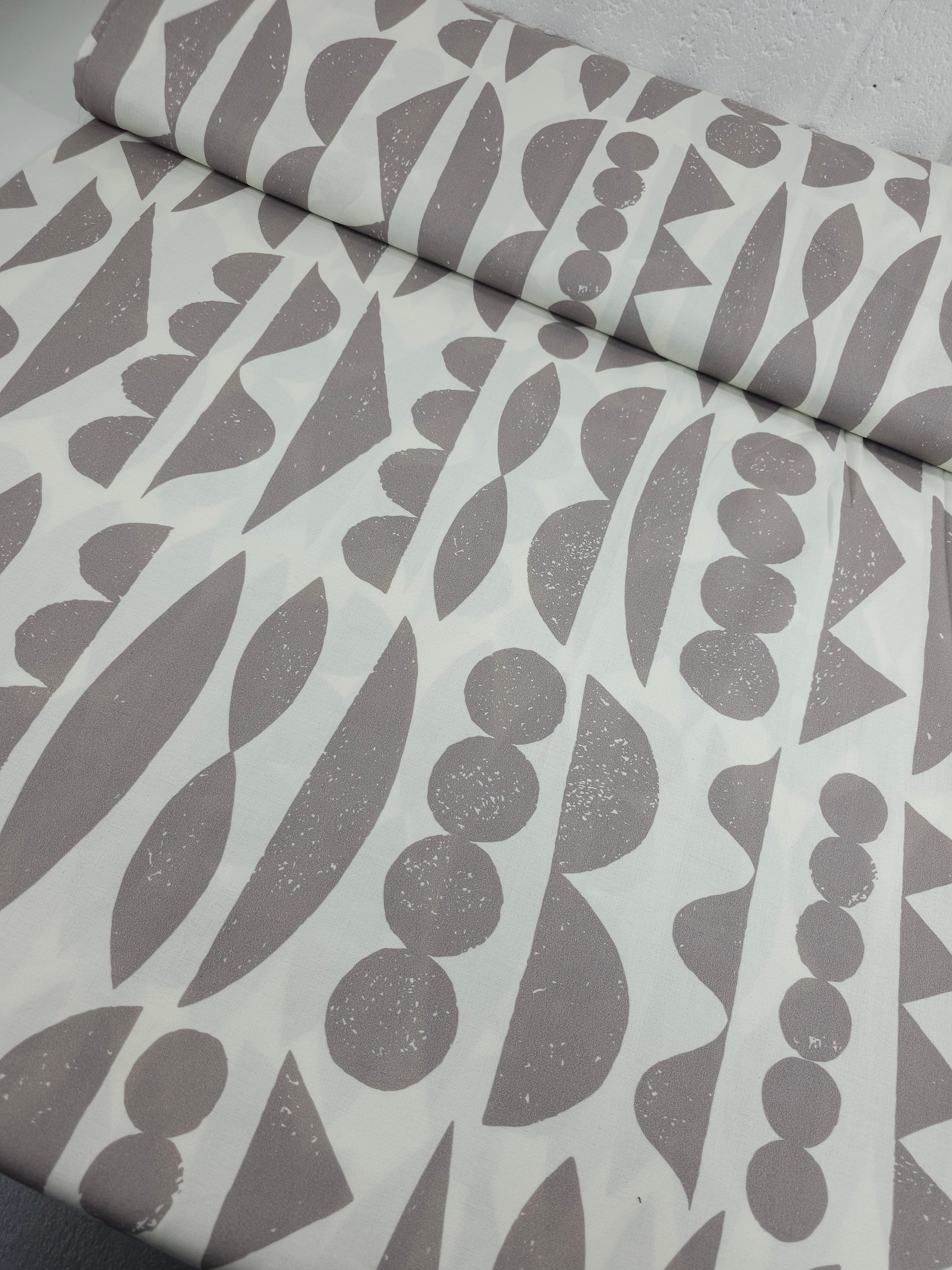 Taupe/Ivory Abstract Shape Sorter 100% Cotton 108" *EXTRA WIDE*