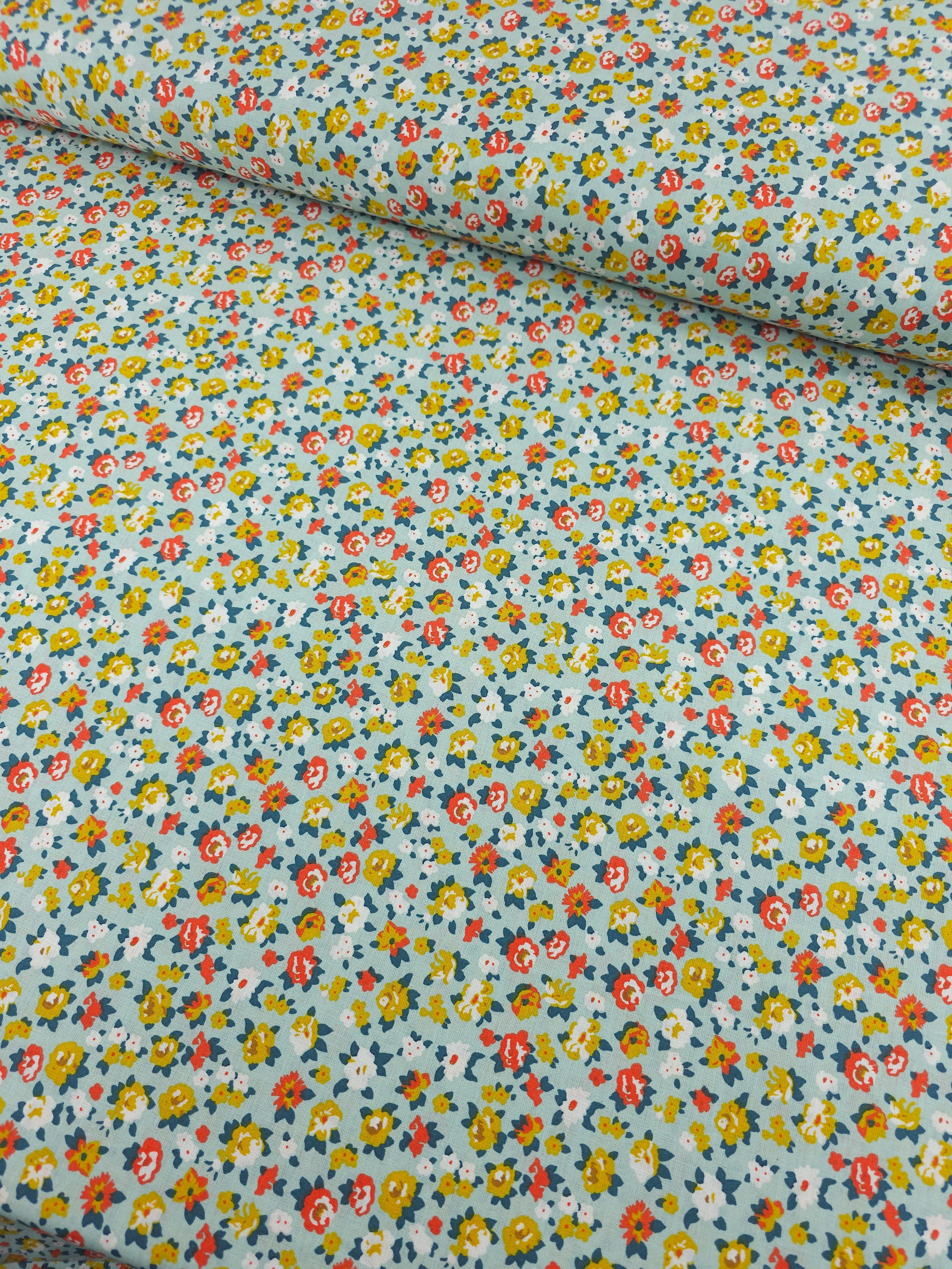 Mint Green Ditsy Floral 100% Cotton 110"