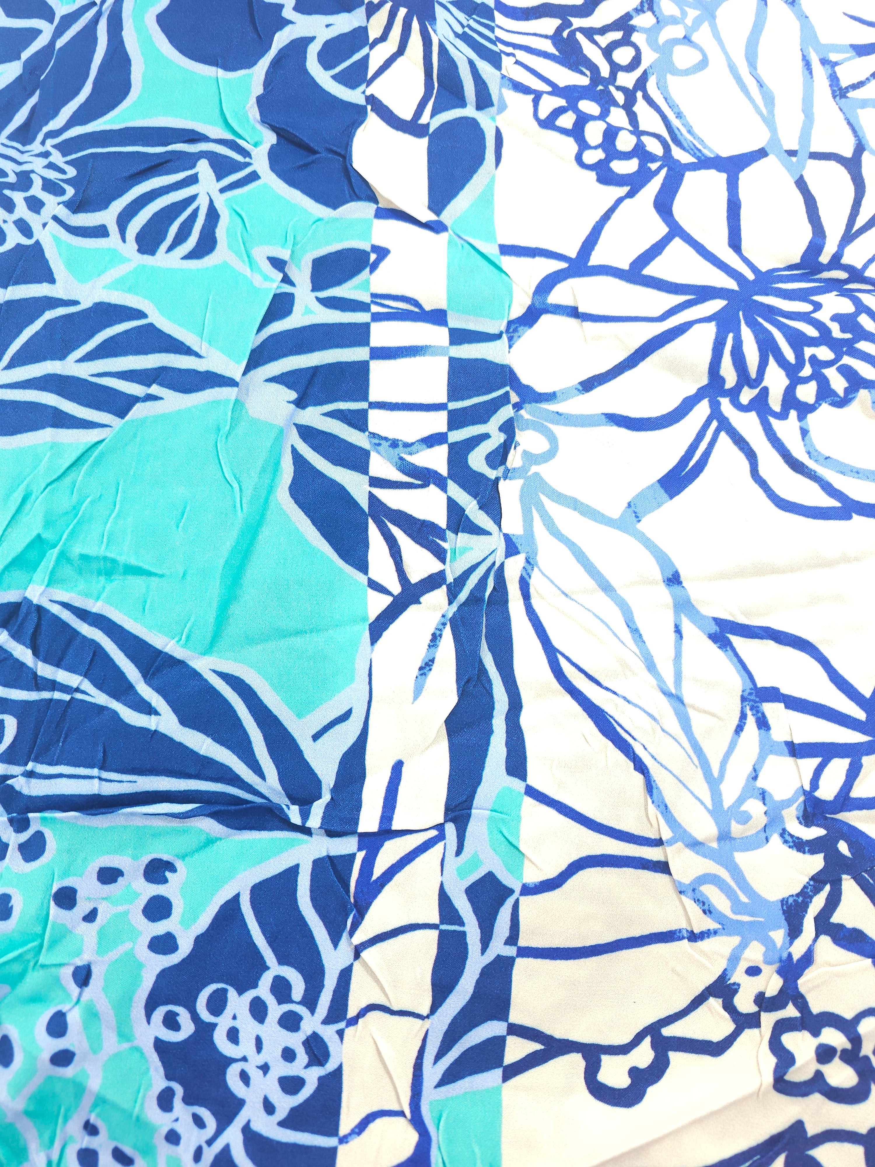 Blue floral Viscose sateen- 2m piece