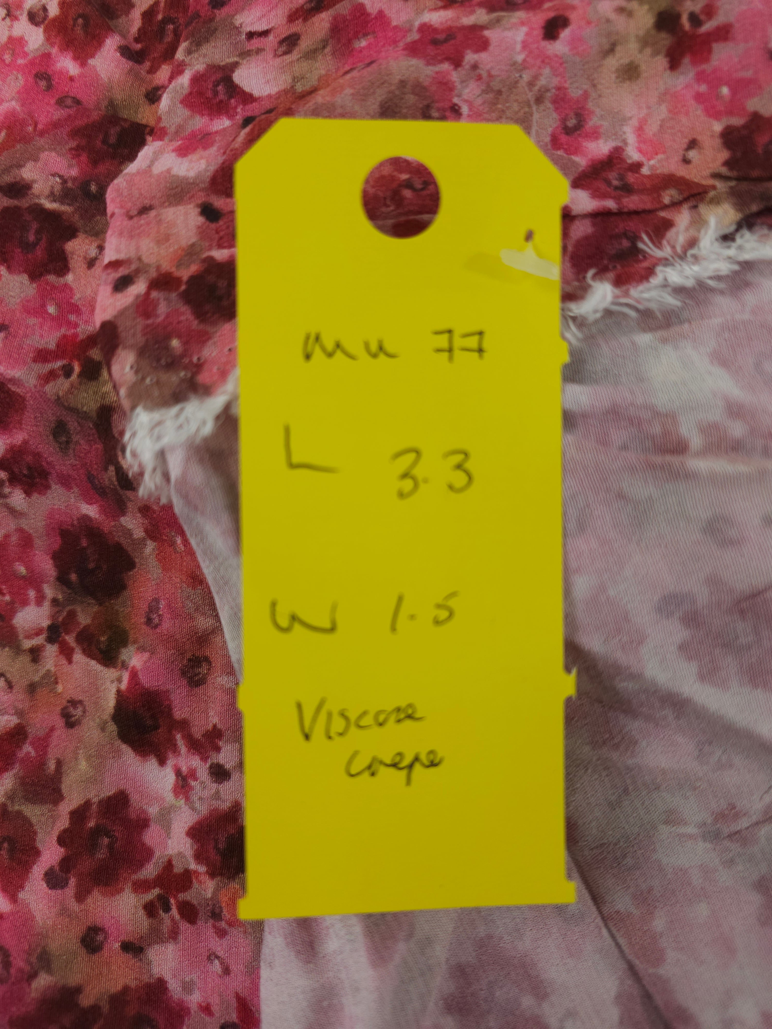 Rose pink flower Viscose crepe- 3.3m piece