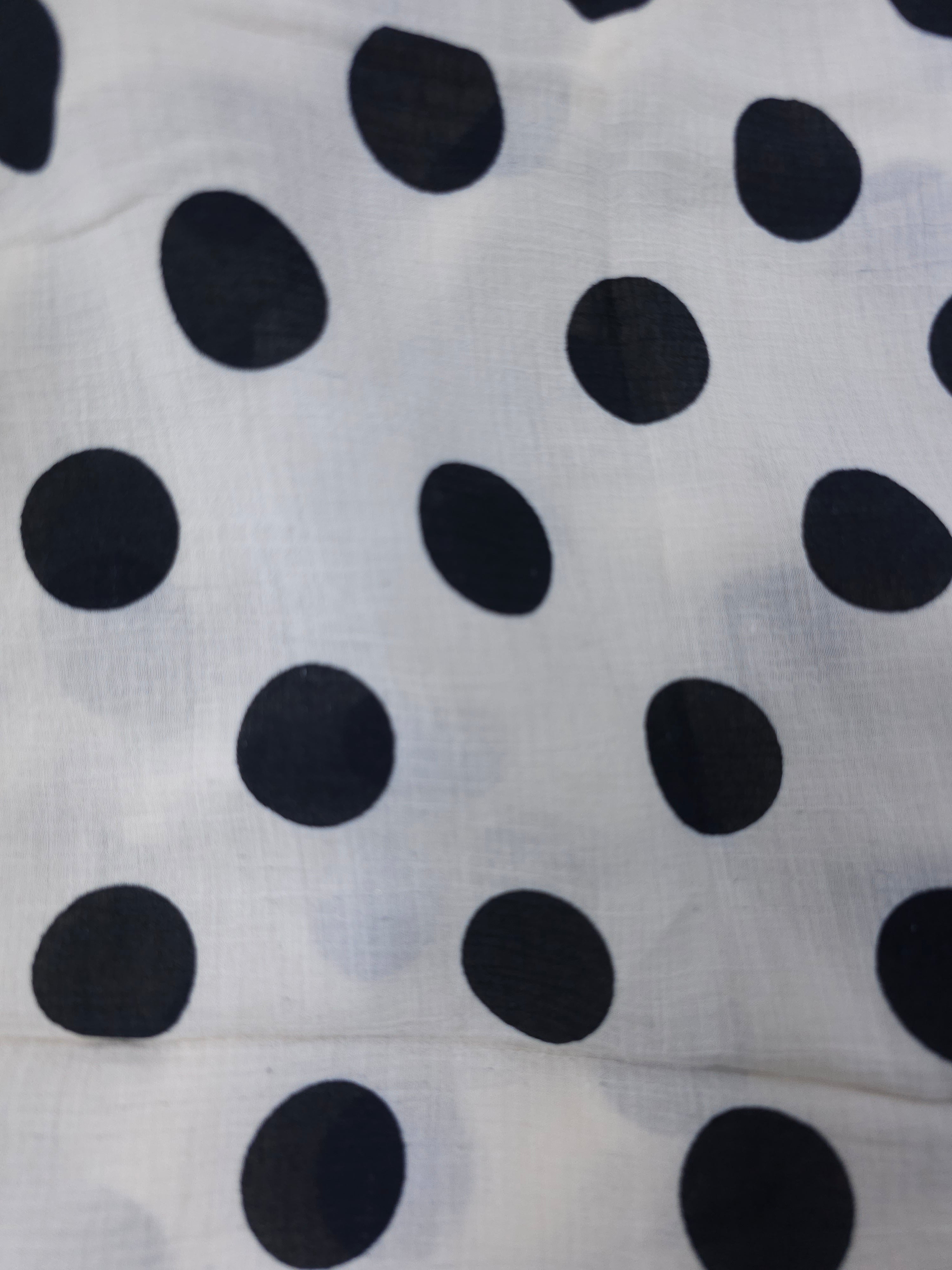 White Polka Viscose Chiffon - (Various Sizes)