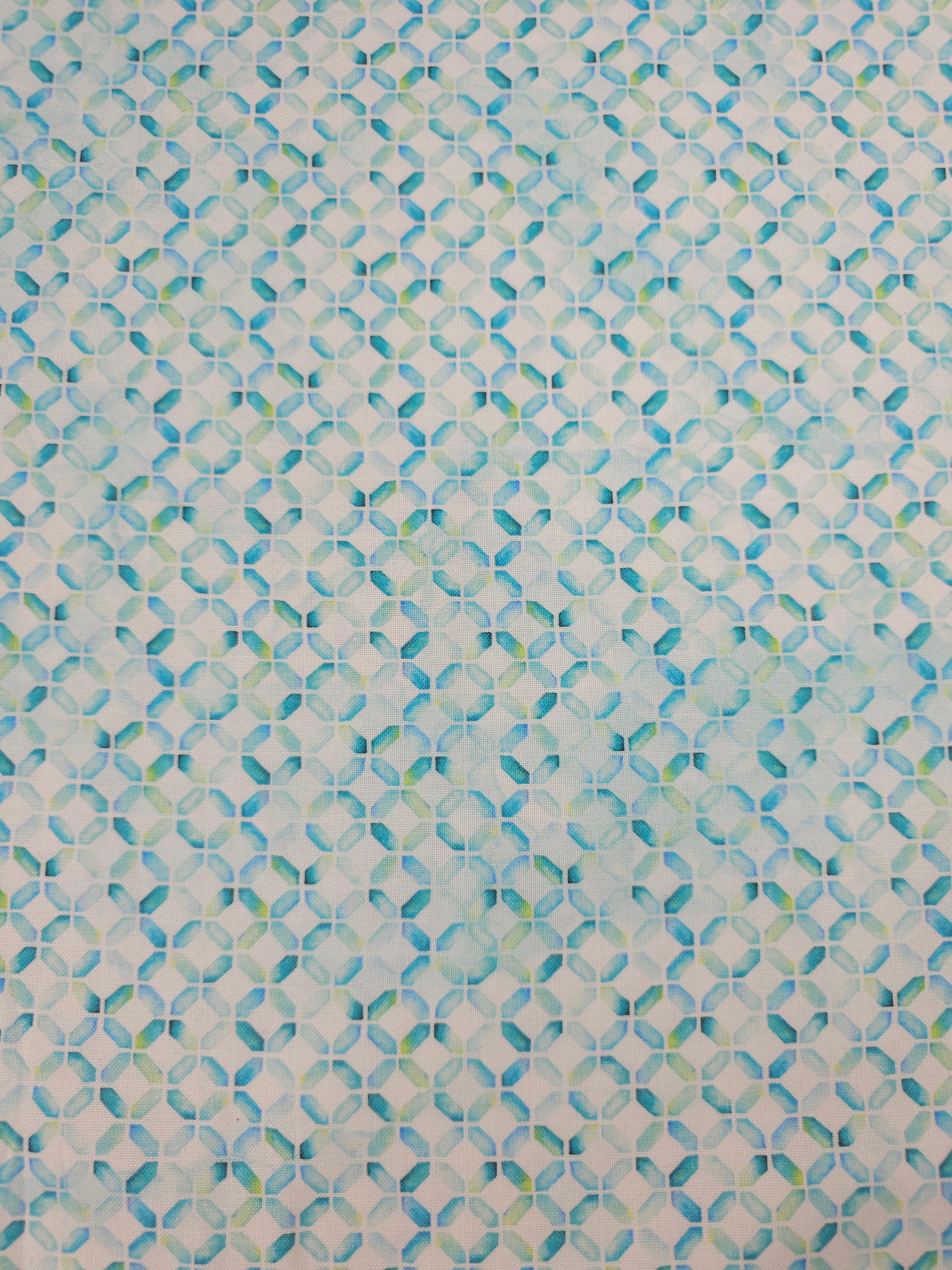 Light Blue/Green Abstract Diamond 100% Cotton