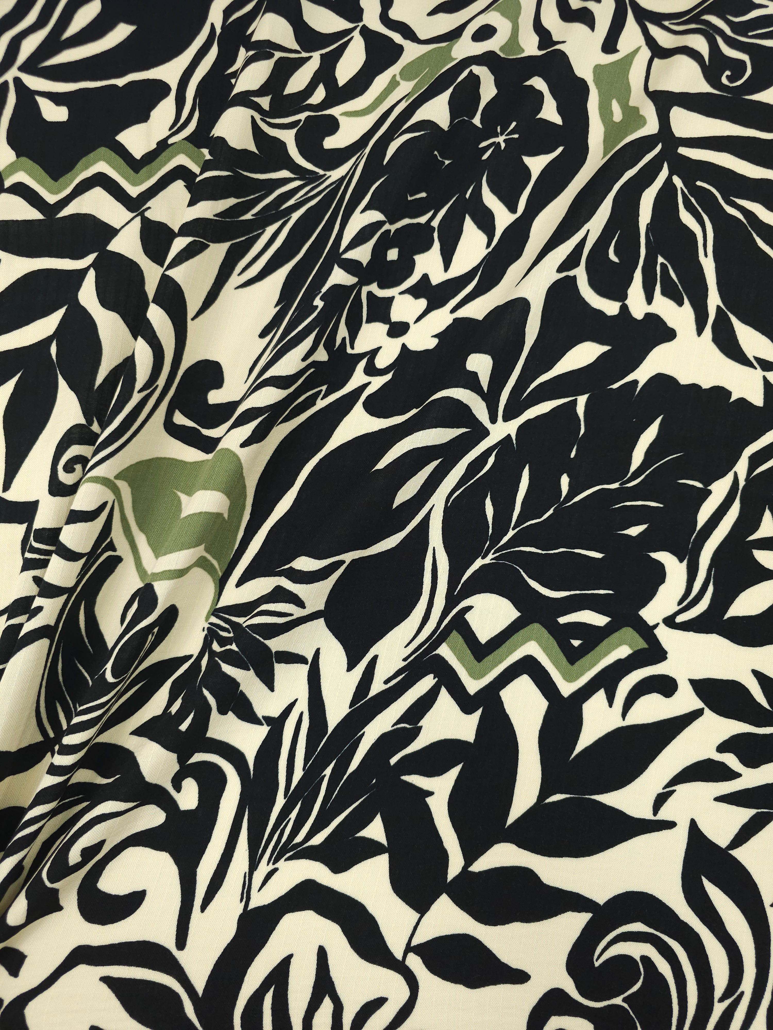Cream/Black Jungle Floral Double Gauze