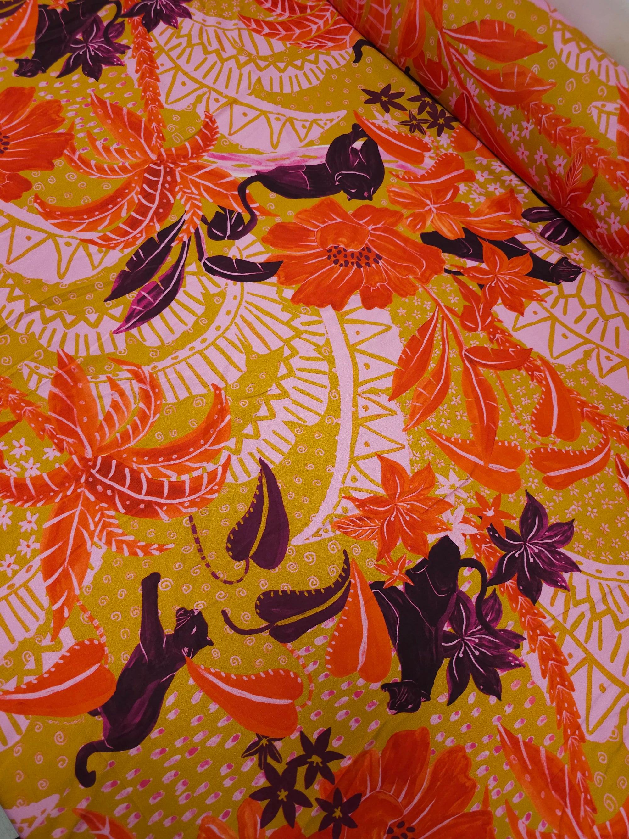 Floral Jungle Panther Viscose Satin