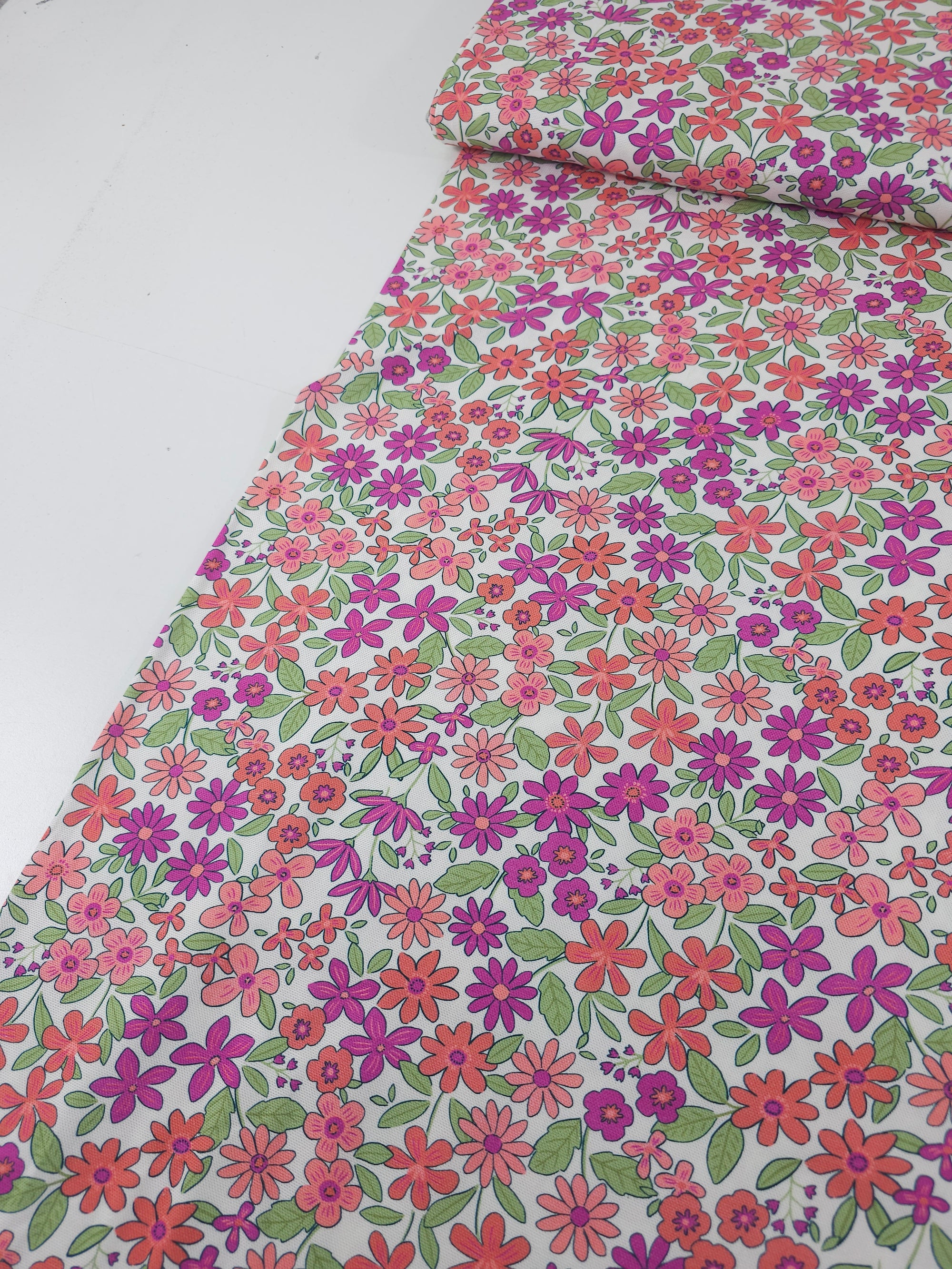 Pink Doodle Flower Bloom Canvas Cotton