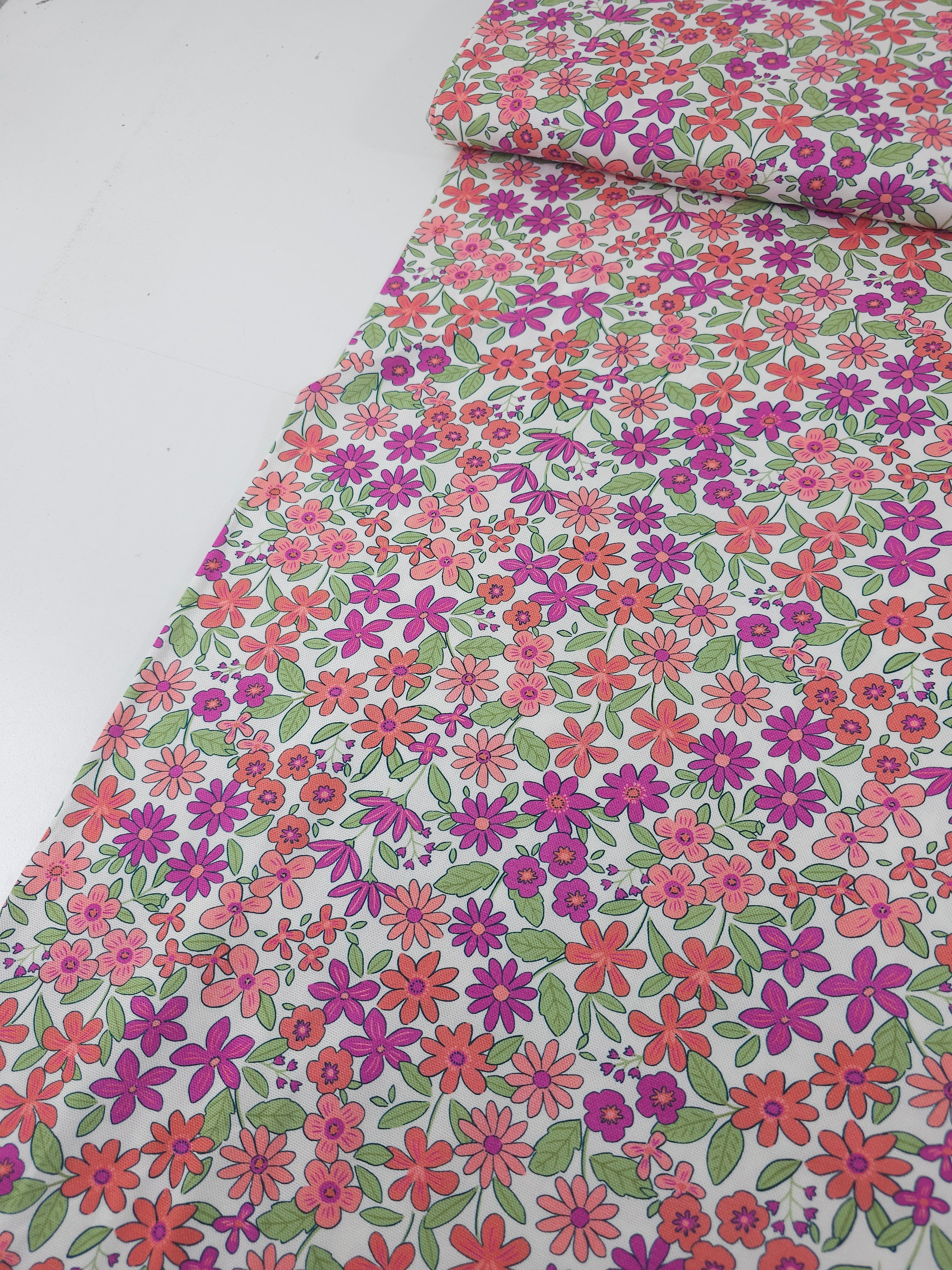 Pink Doodle Flower Bloom Canvas Cotton