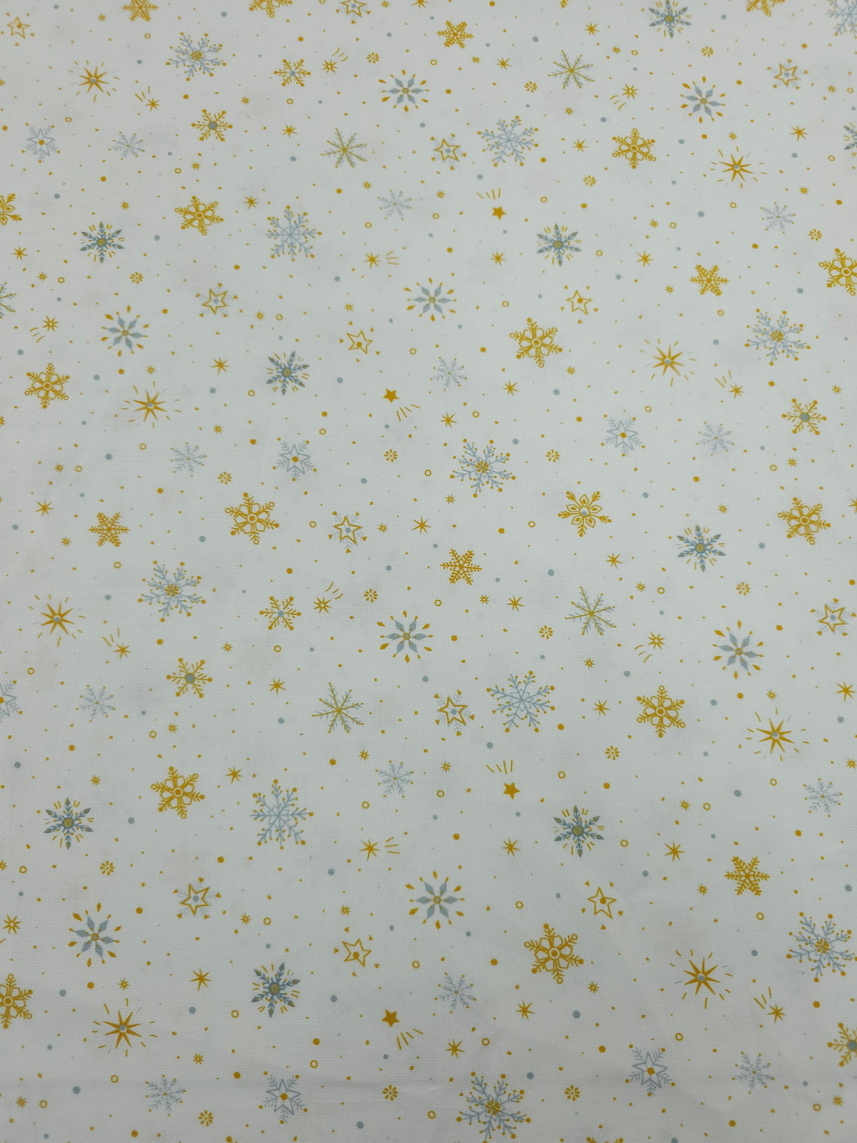 Grey/Gold Ditsy Snowflakes 100% Cotton