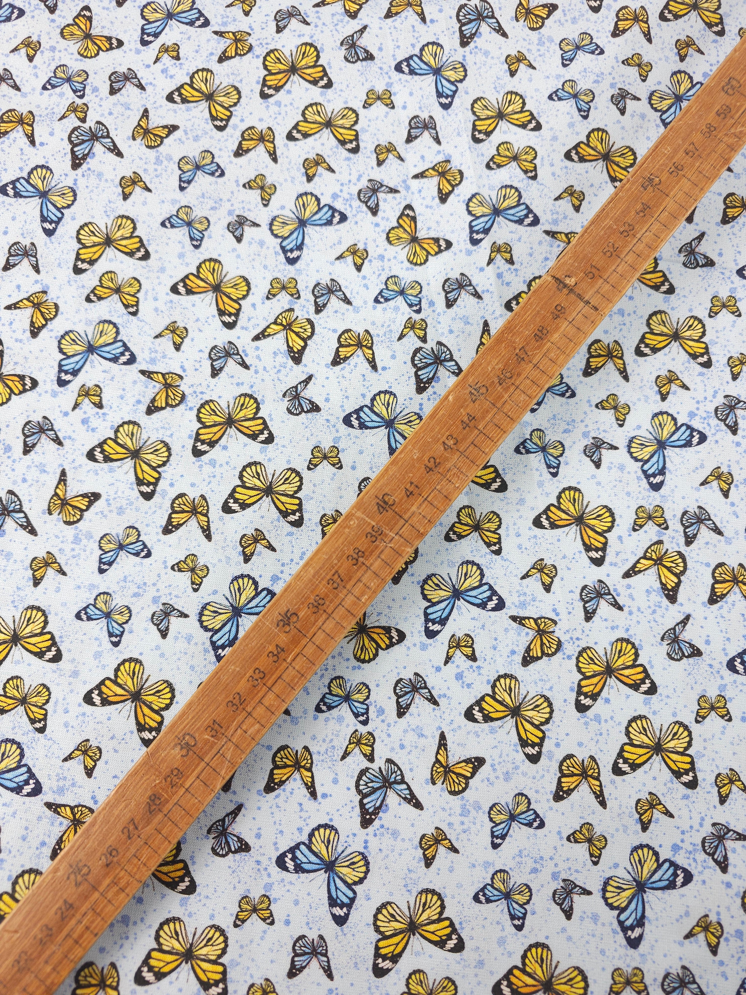 Blue/Yellow Retro Butterflies 100% Cotton