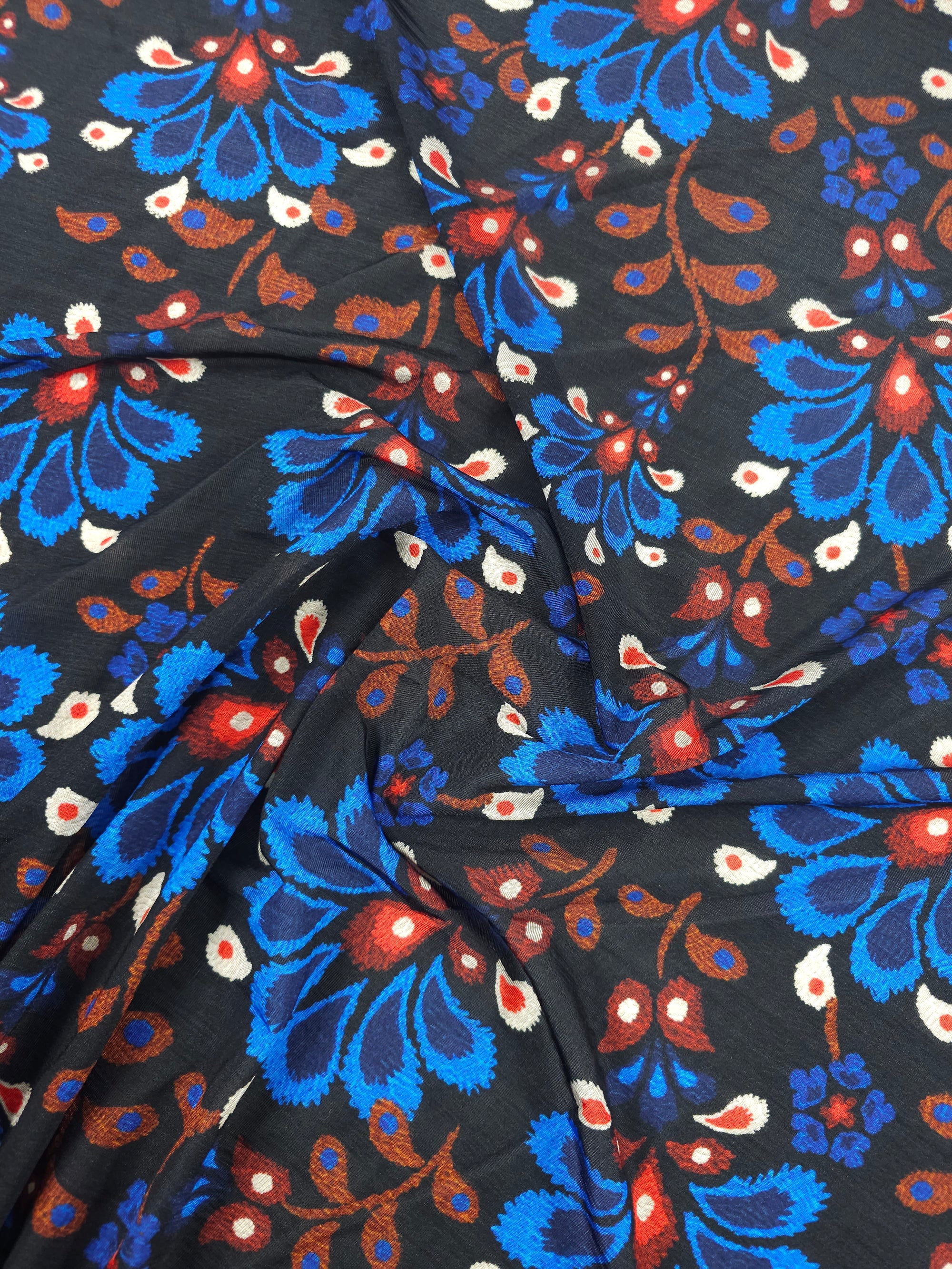 Blue/Red Petal Floral Slinky Rayon Jersey *FARM RIO*