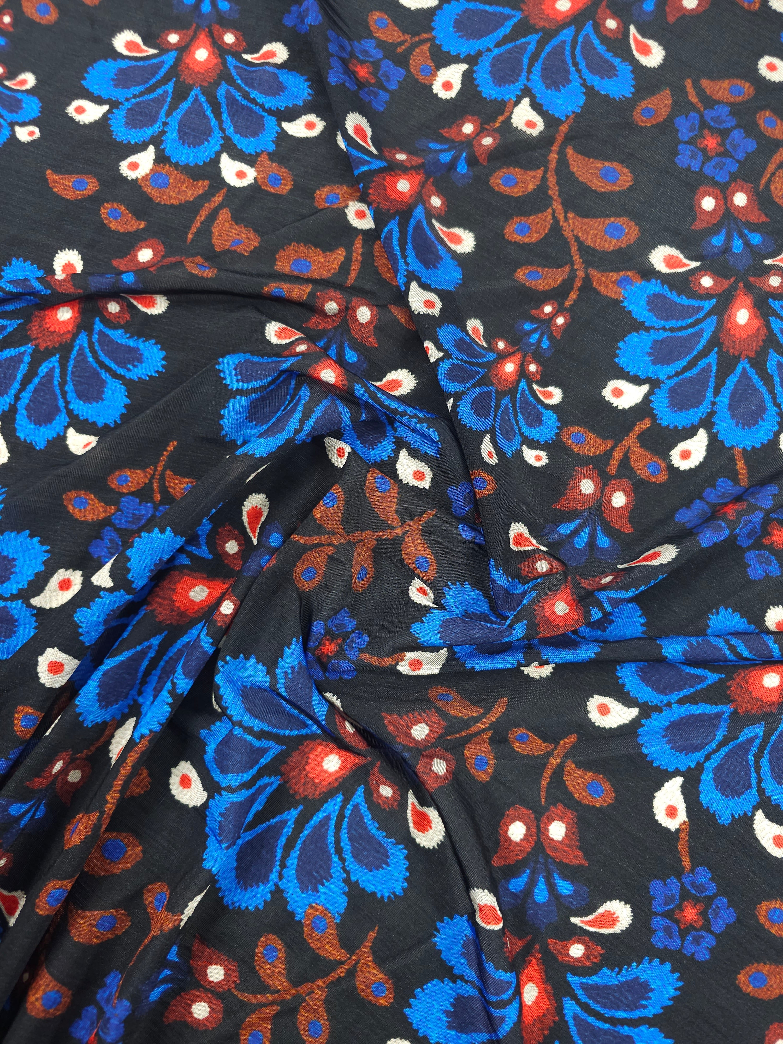 Blue/Red Petal Floral Slinky Rayon Jersey *FARM RIO*