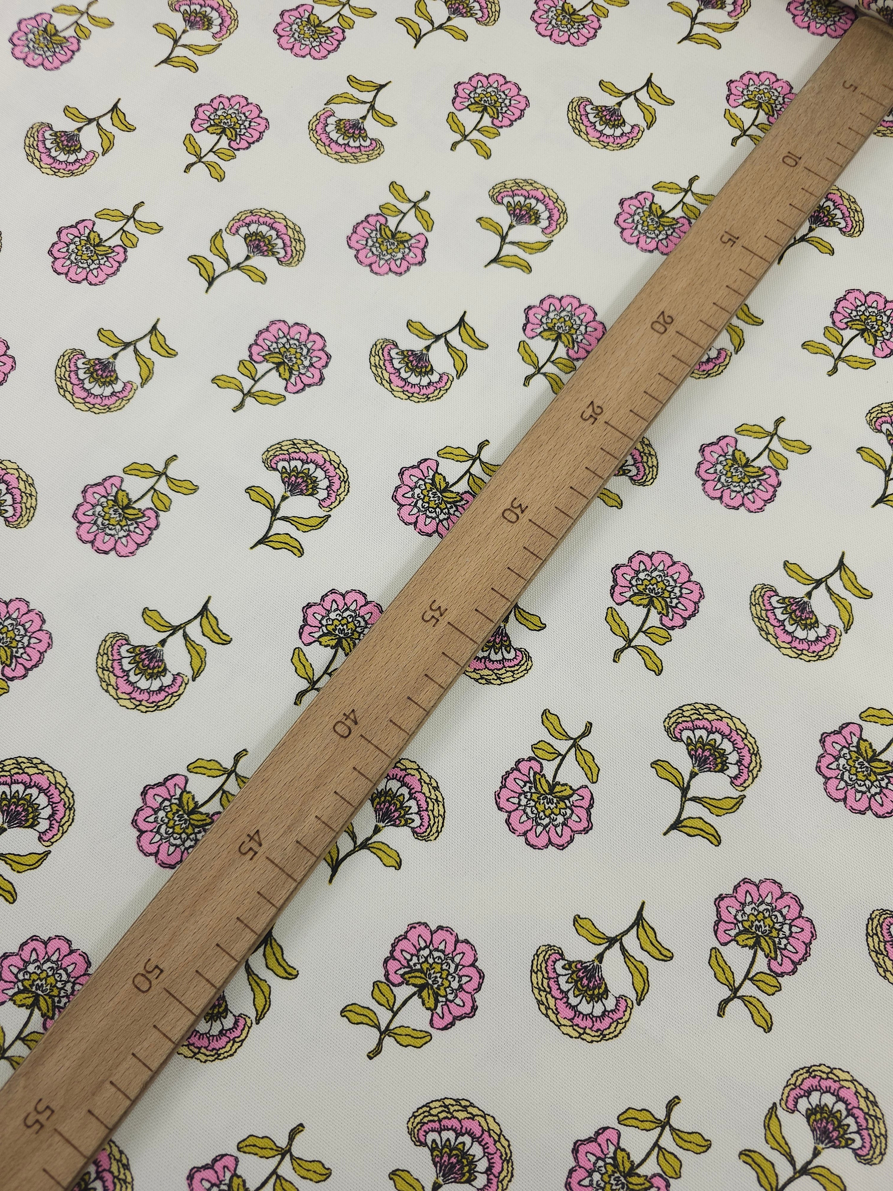 Mustard/Pink Floating Flowers Lightweight Canvas Cotton