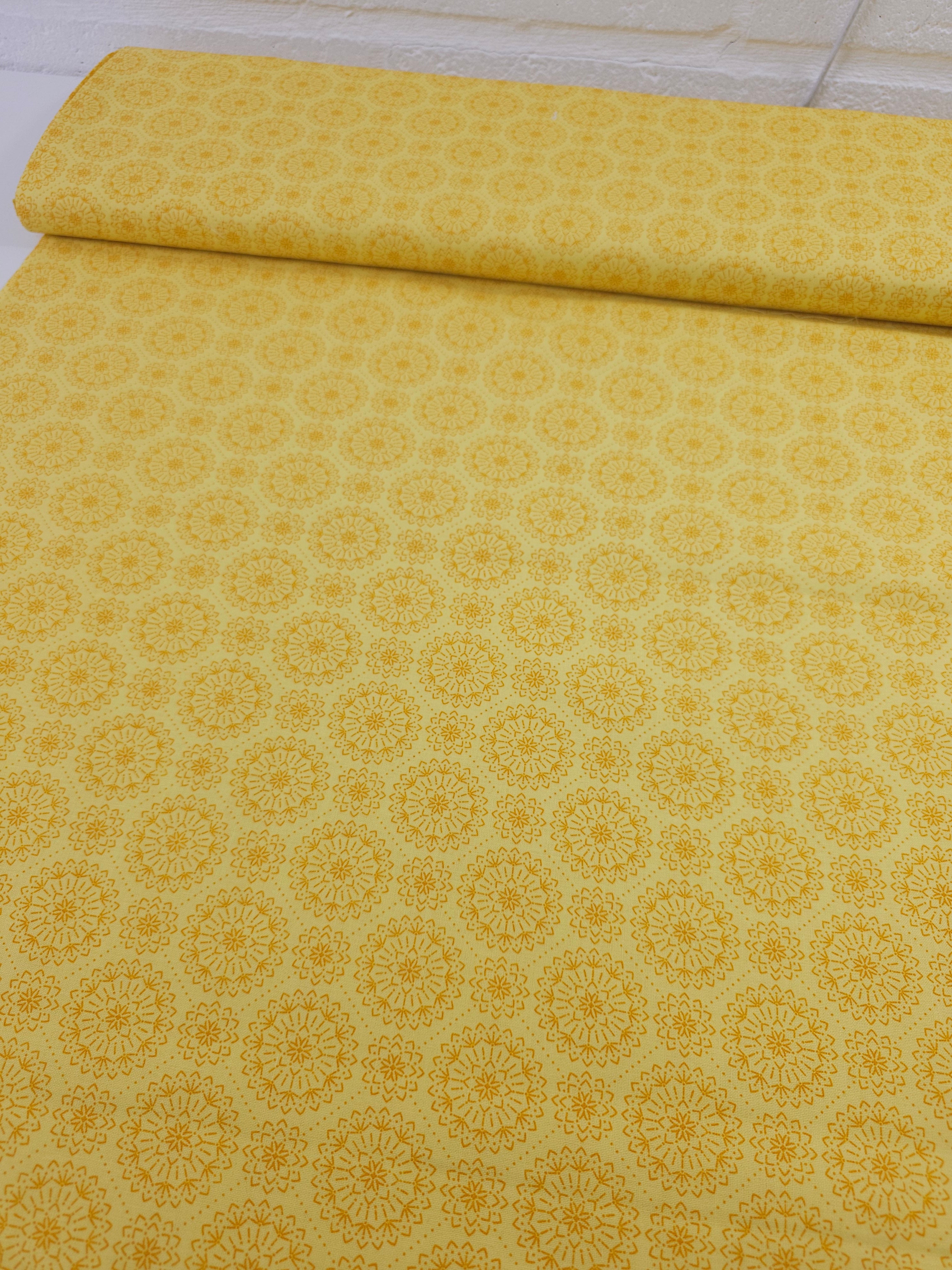 Sunshine Yellow Mandala Circle 100% Cotton - Benartex