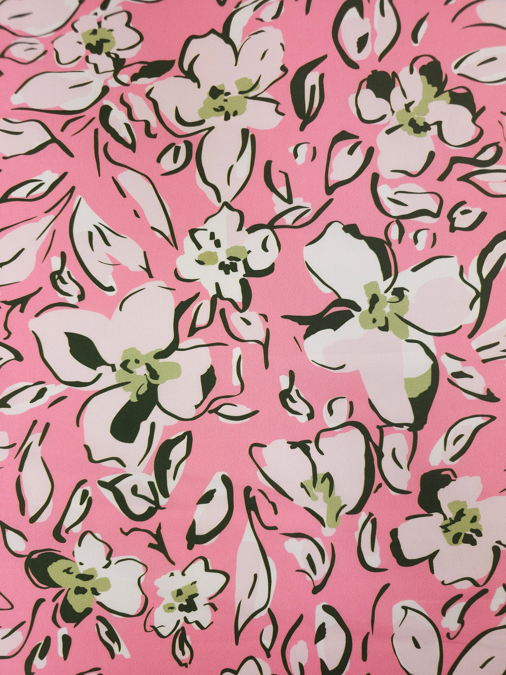Candy Pink/Green Sketch Floral Cotton Poplin