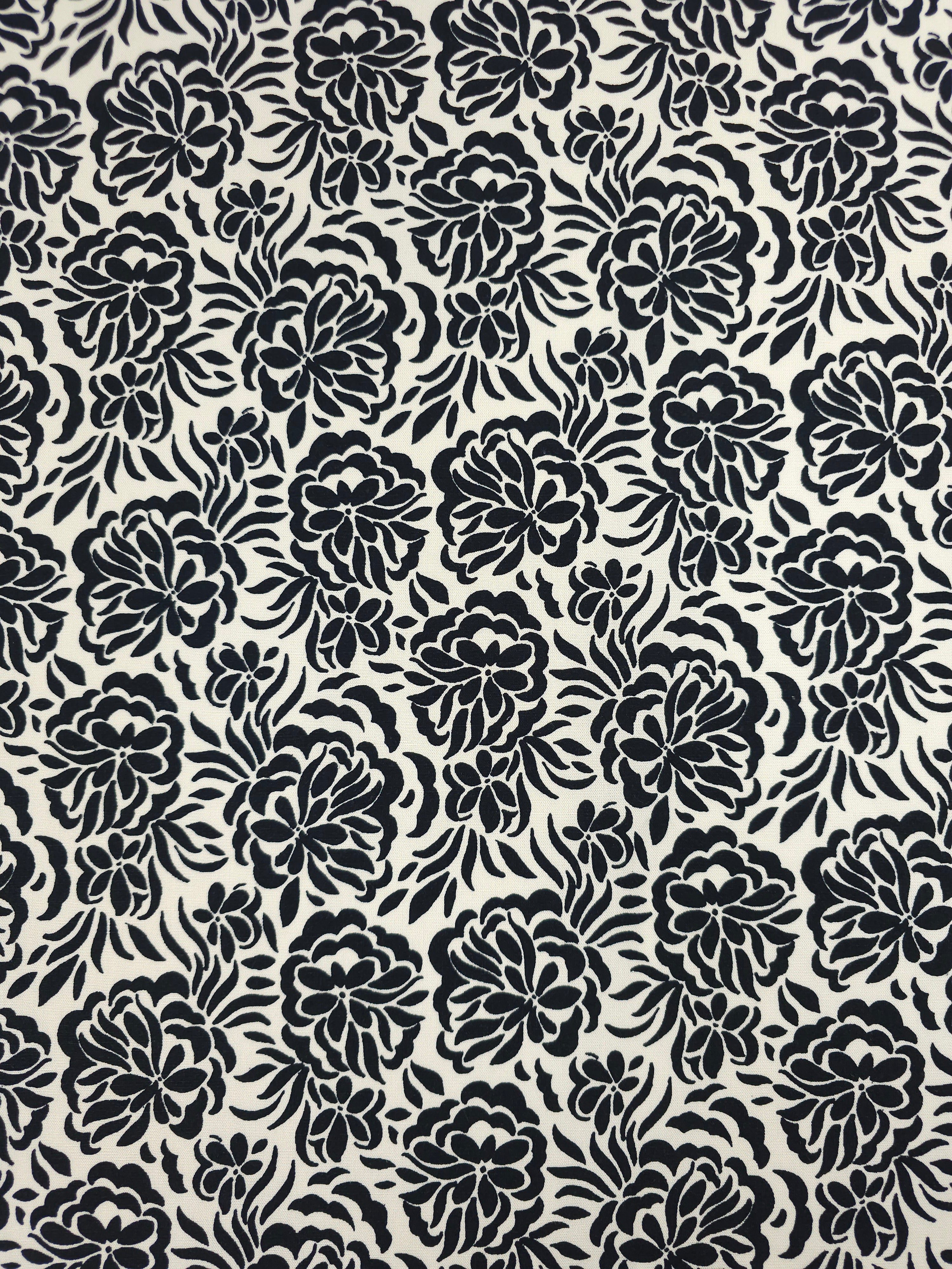 Black/Ivory Floral Dream Interfacing Backed Viscose