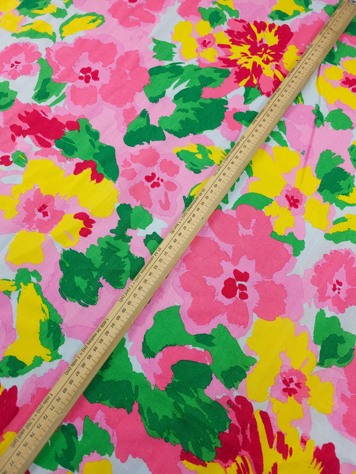 Pink/Yellow Floral Burst Linen