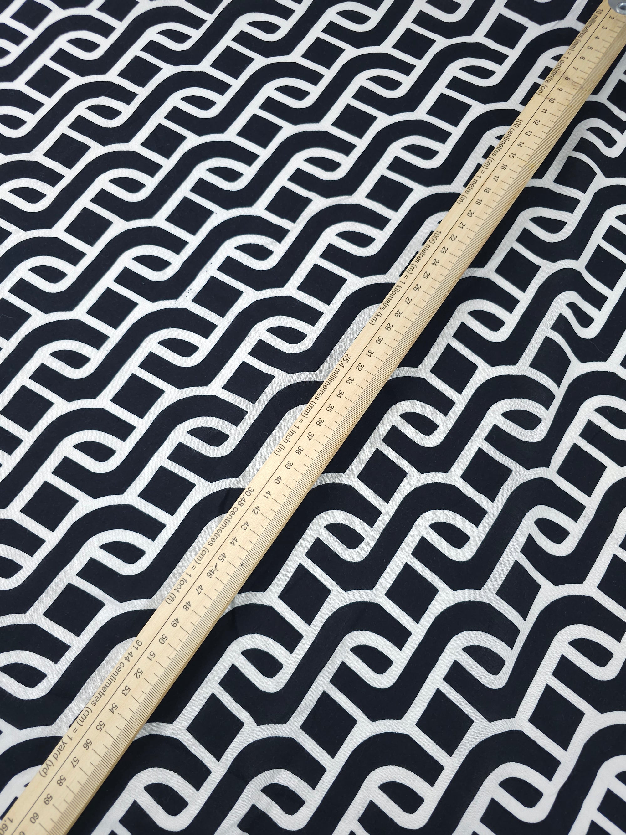 Black/Off-White Geometric Step Link Viscose Challis