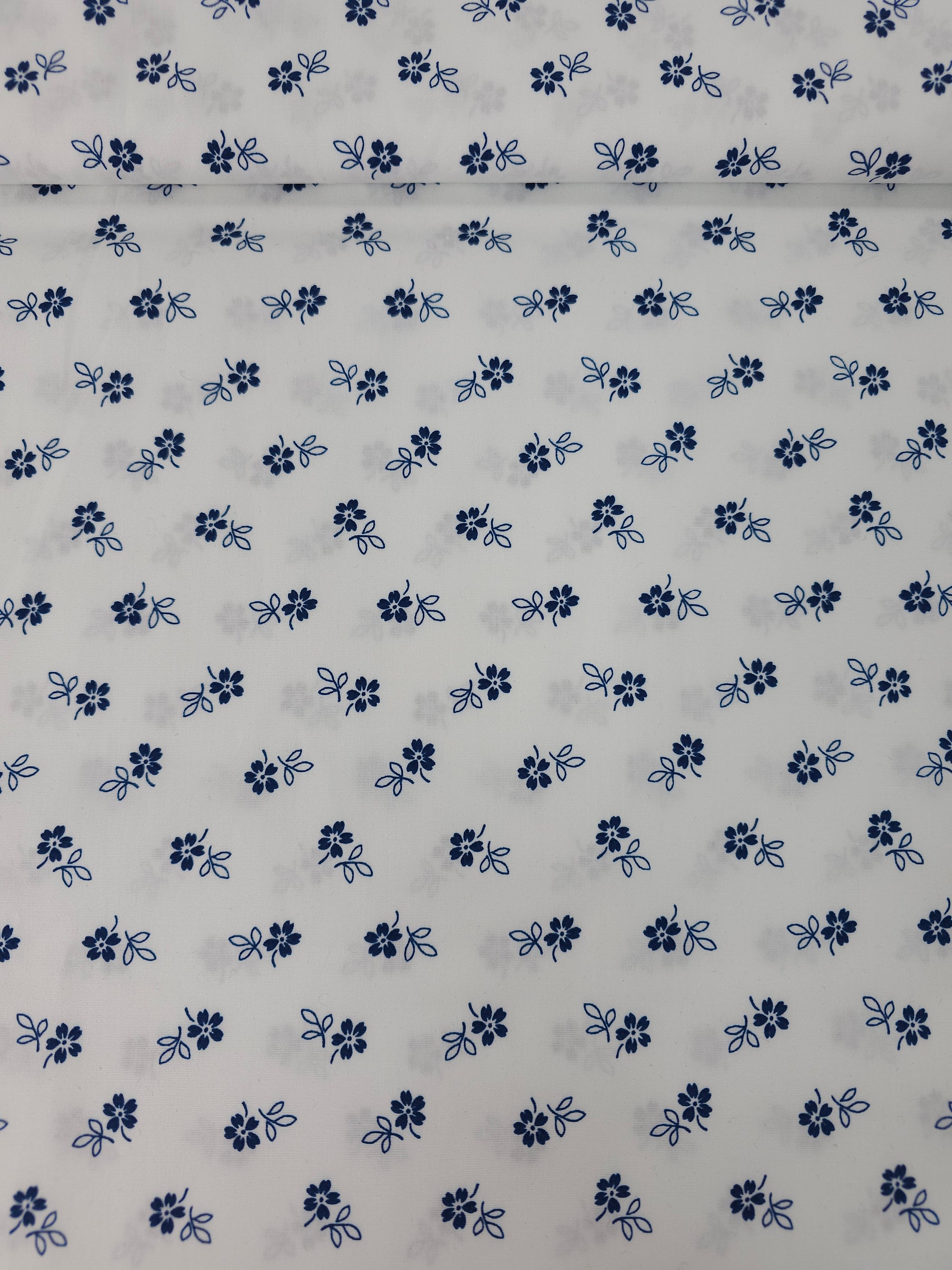 Navy/White Ditsy Floating Flower 100% Cotton
