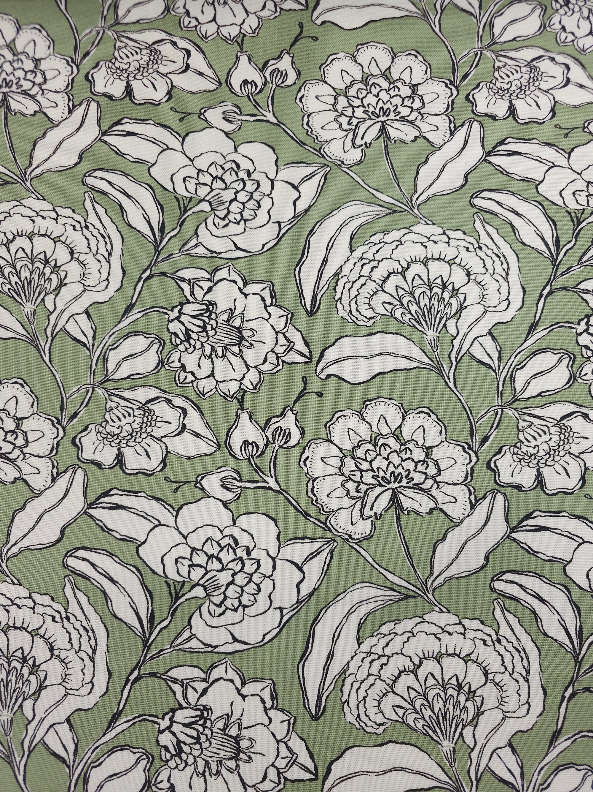 Sage Green Sketch Floral Lightweight Canvas Cotton