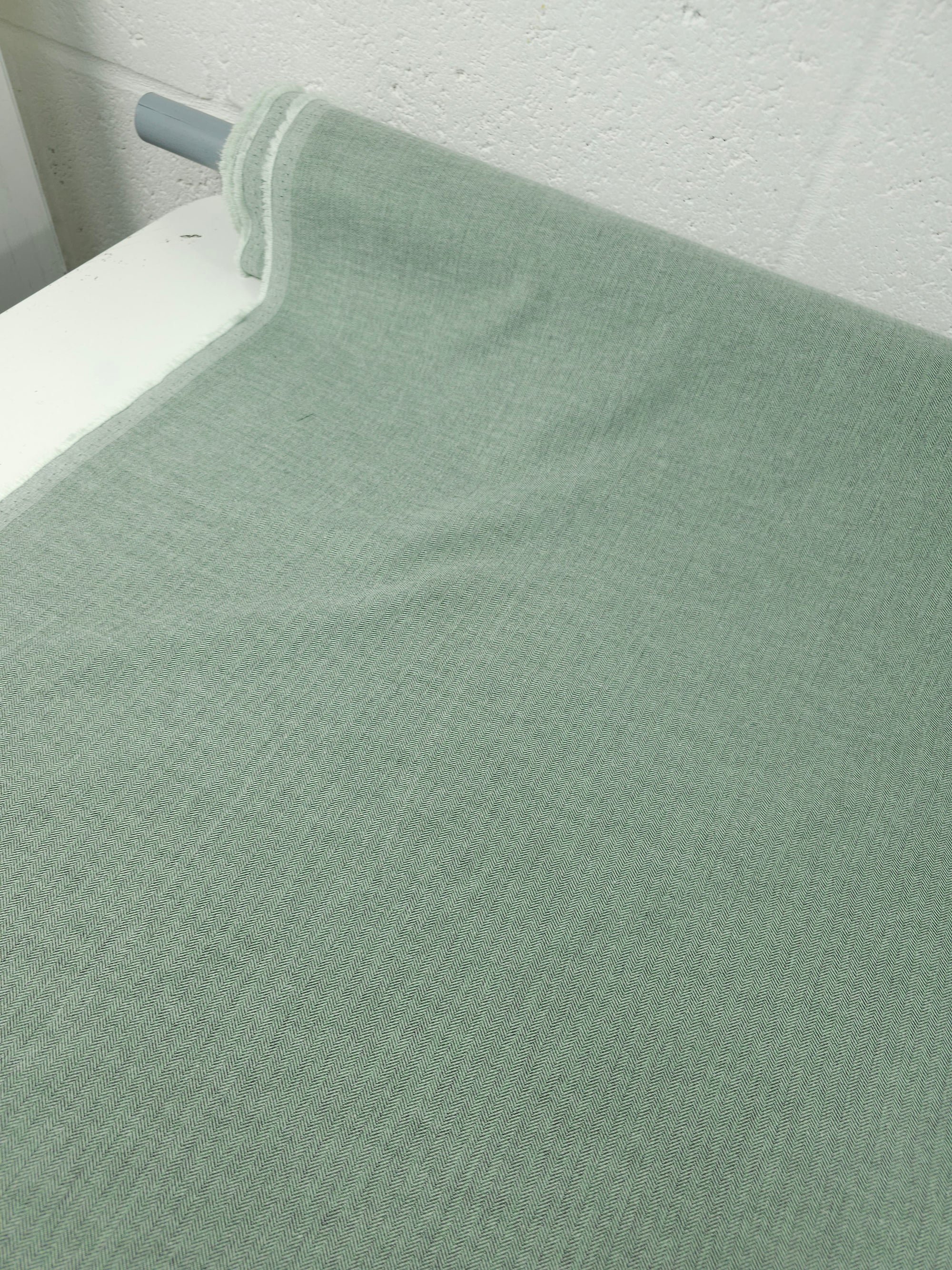 Mint Green Herringbone Chambray