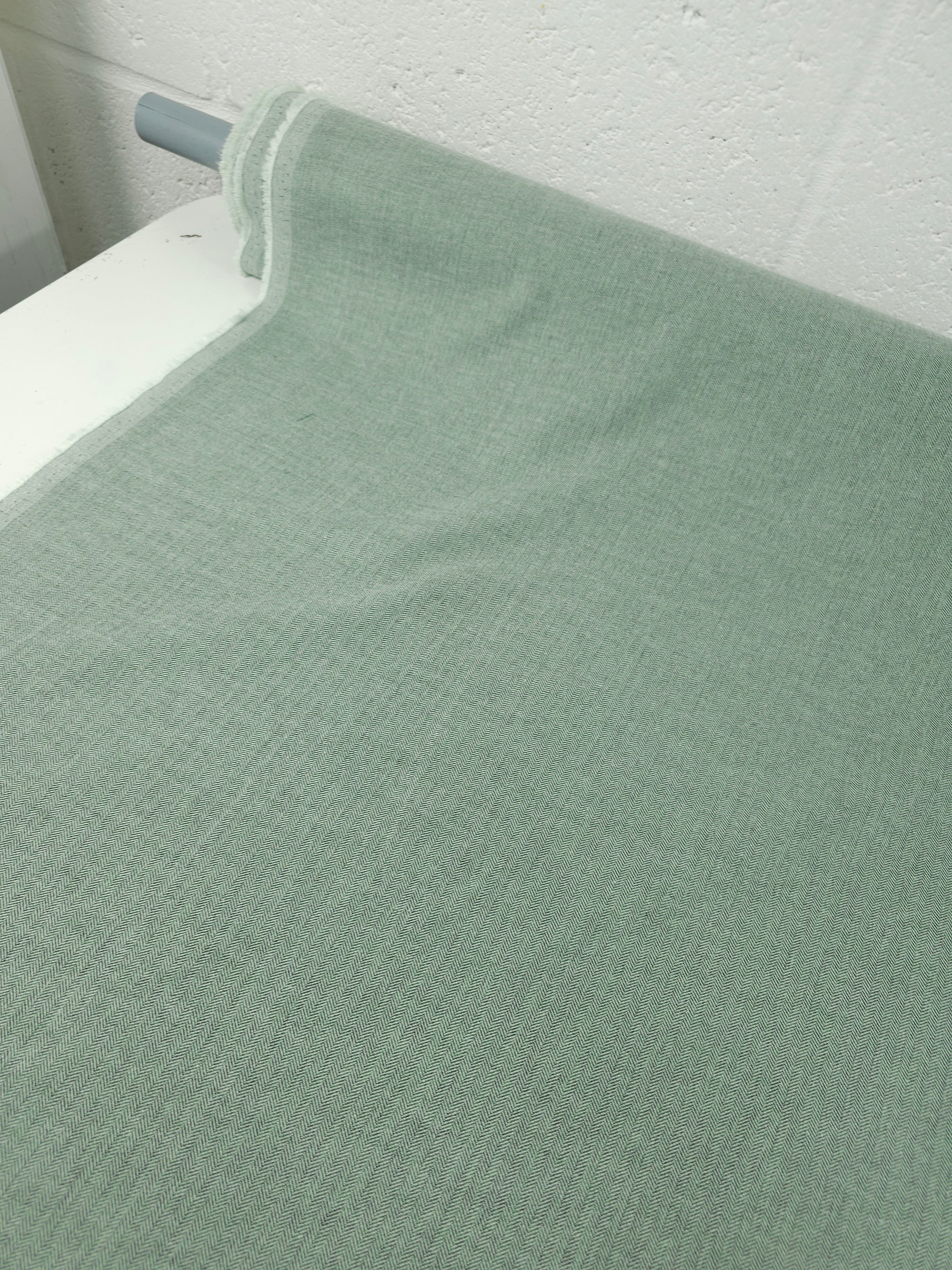 Mint Green Herringbone Chambray