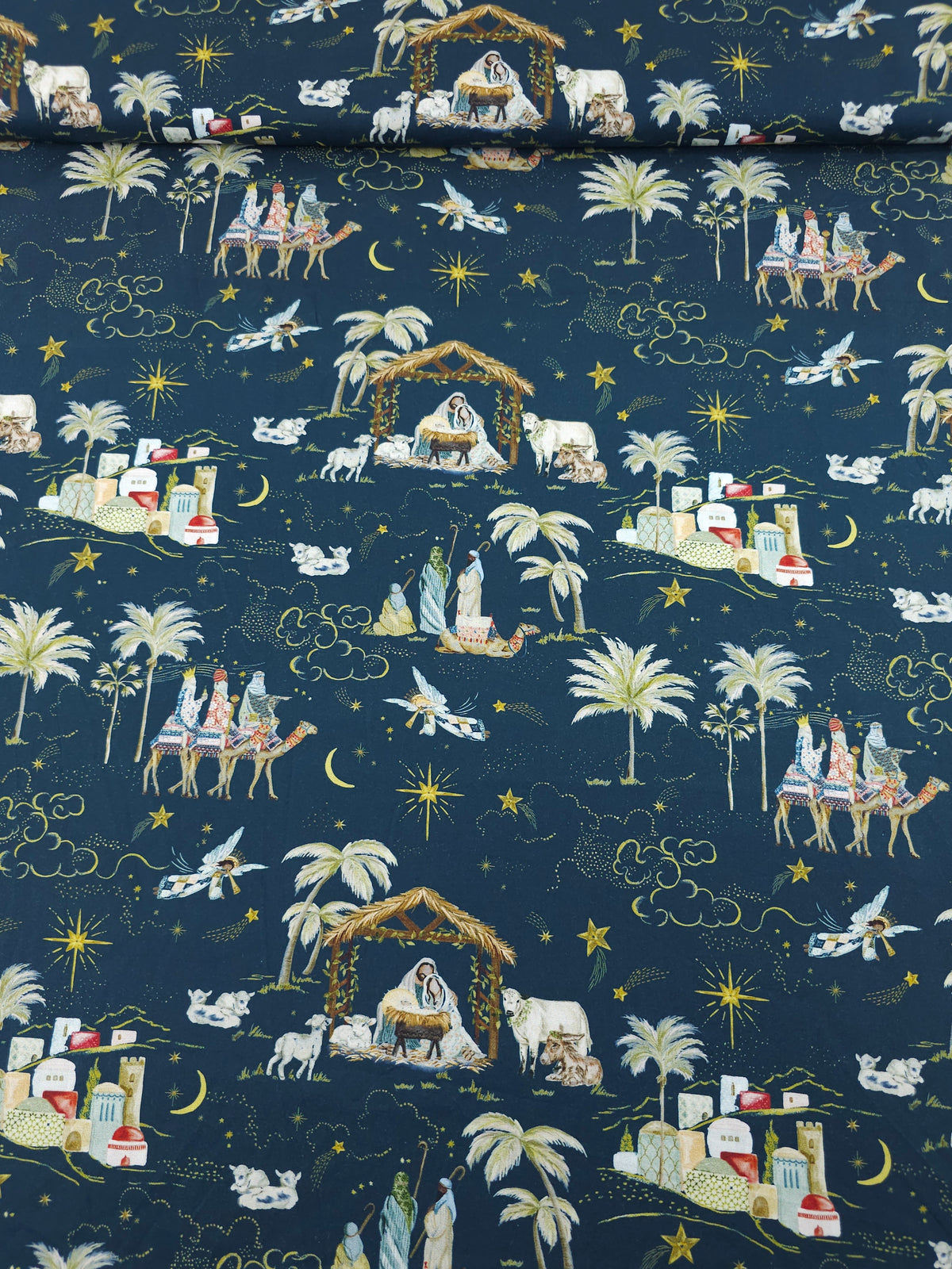 Navy Silent Night Scenic 100% Cotton