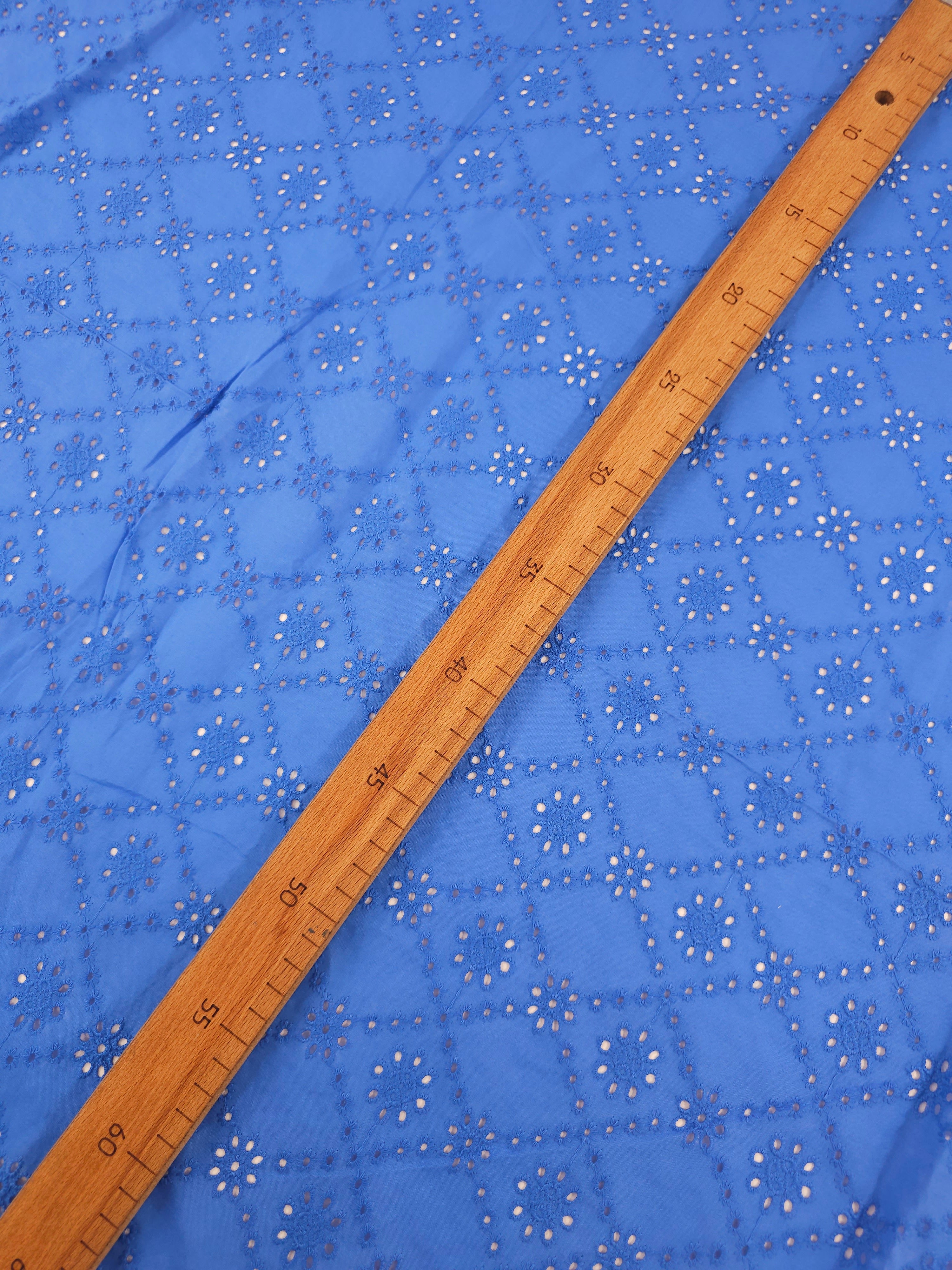 Deep Periwinkle Floral Diamond Cambric Cotton Broderie Anglaise