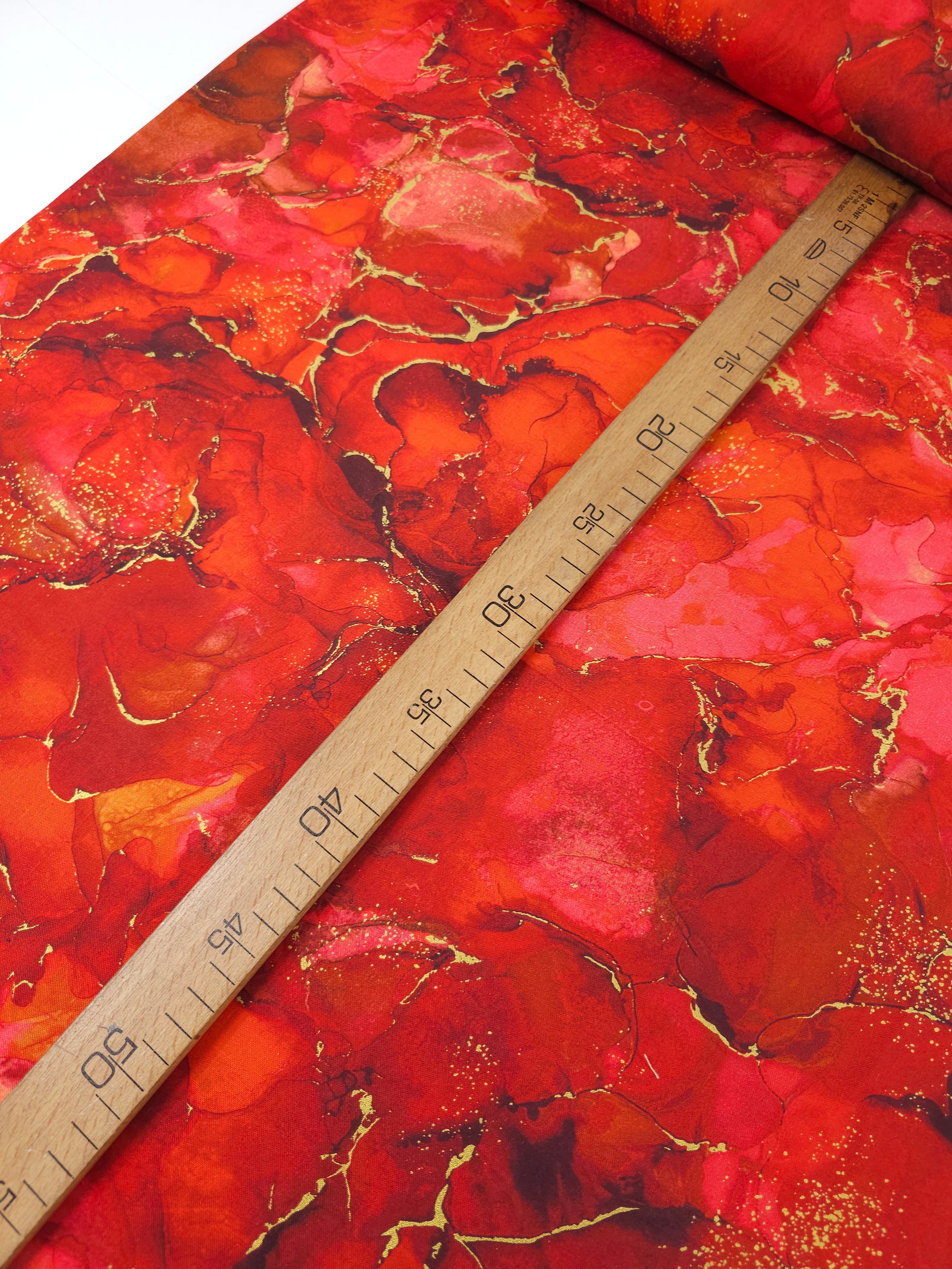 Red/Gold Marble 100% Cotton