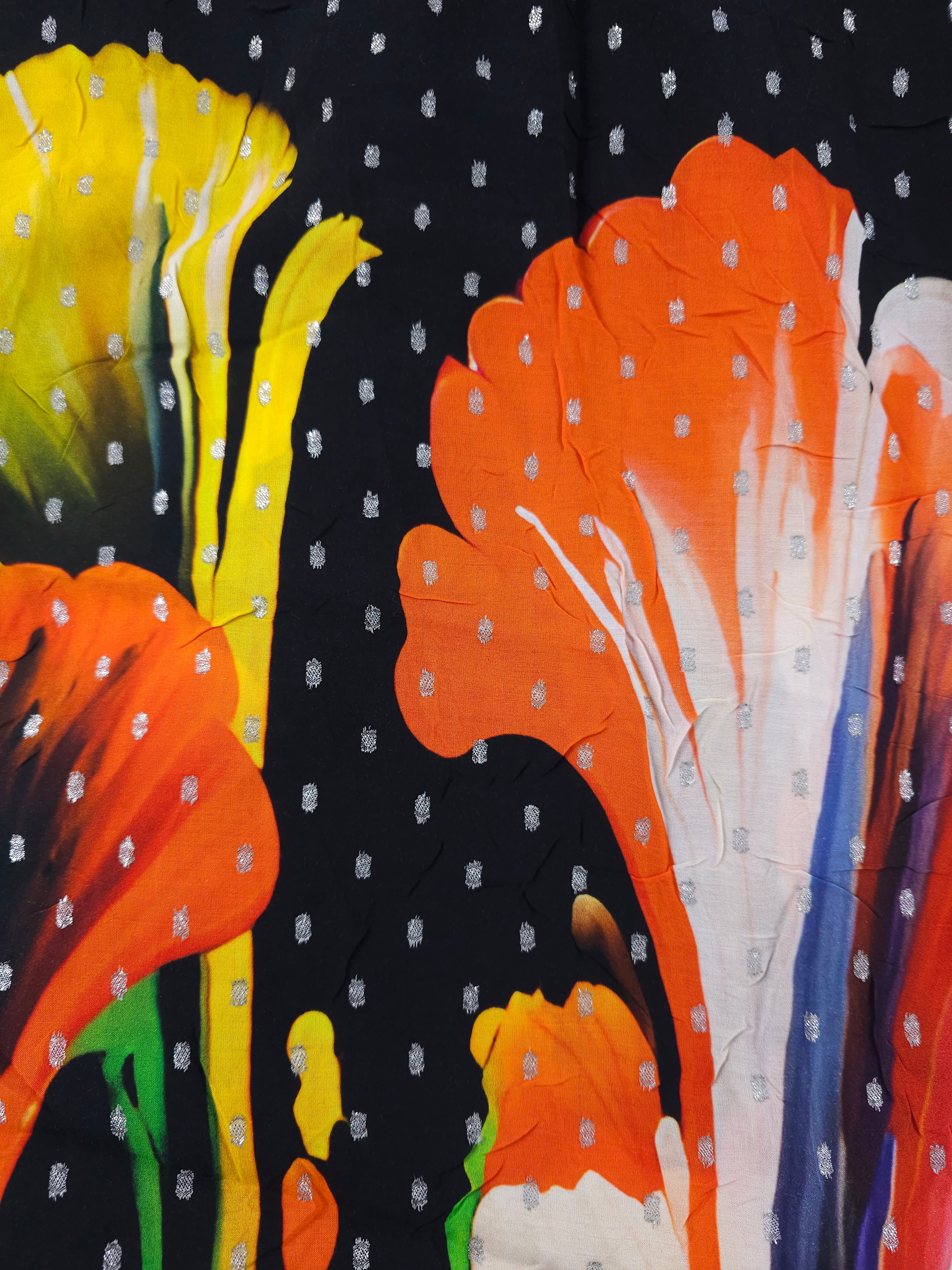 Large floral with silver Viscose- 3.5m piece