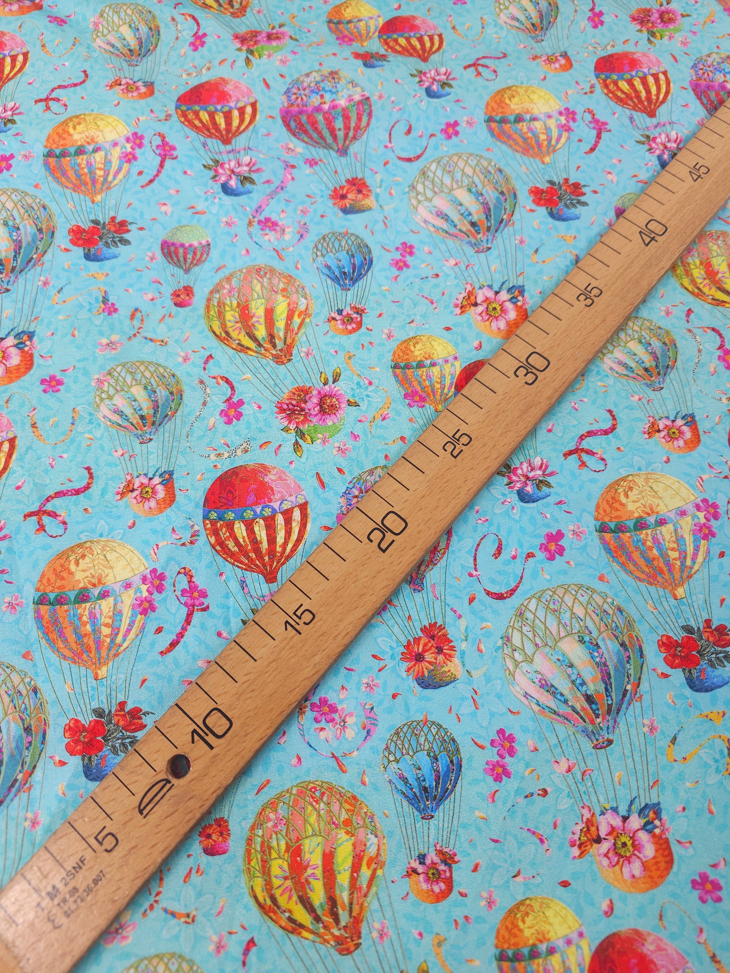 Light Blue Air Balloon Festival 100% Cotton - Odile Bailloeul