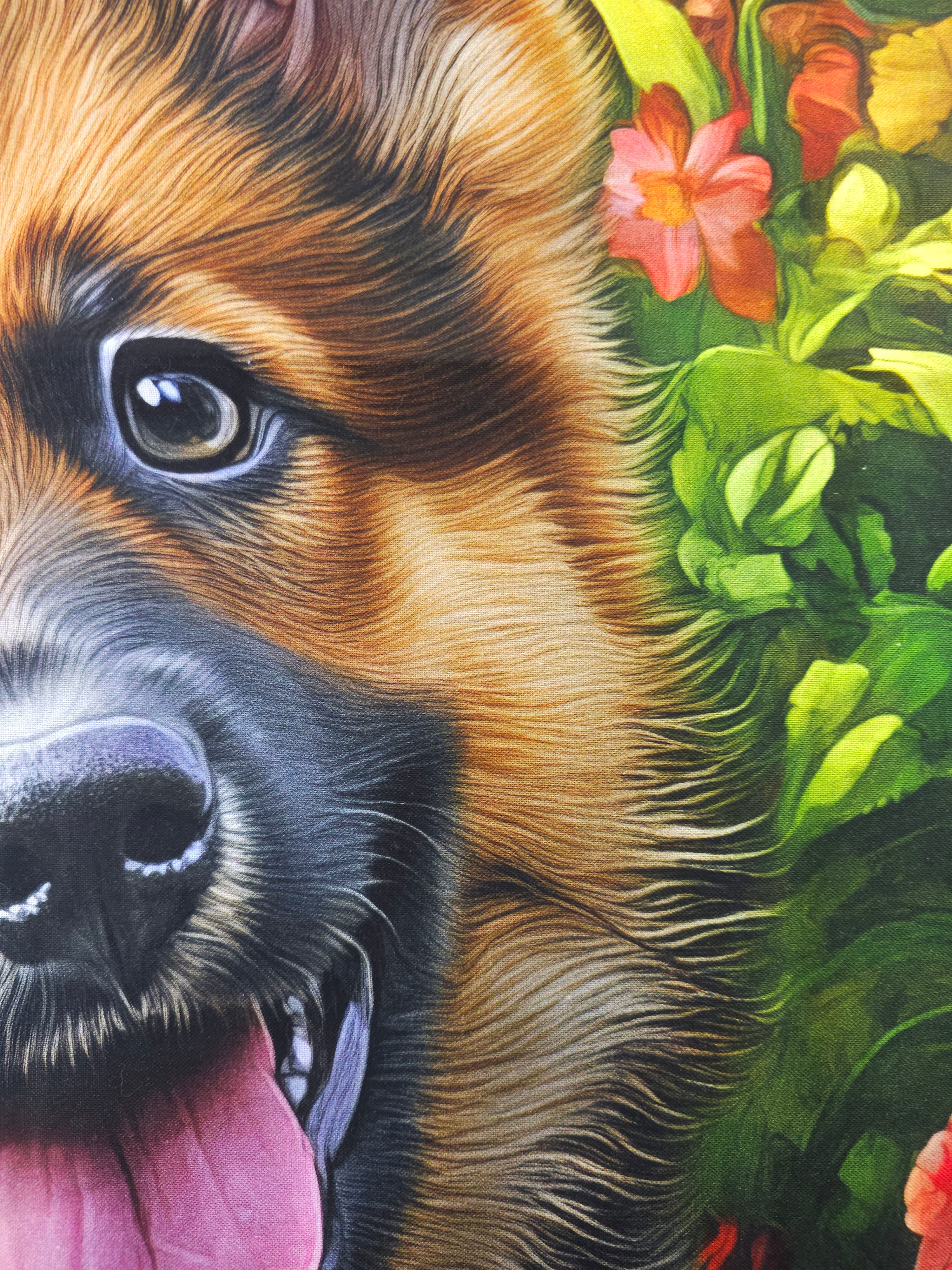 Flower german sheperd Cotton panel- 0.7m piece
