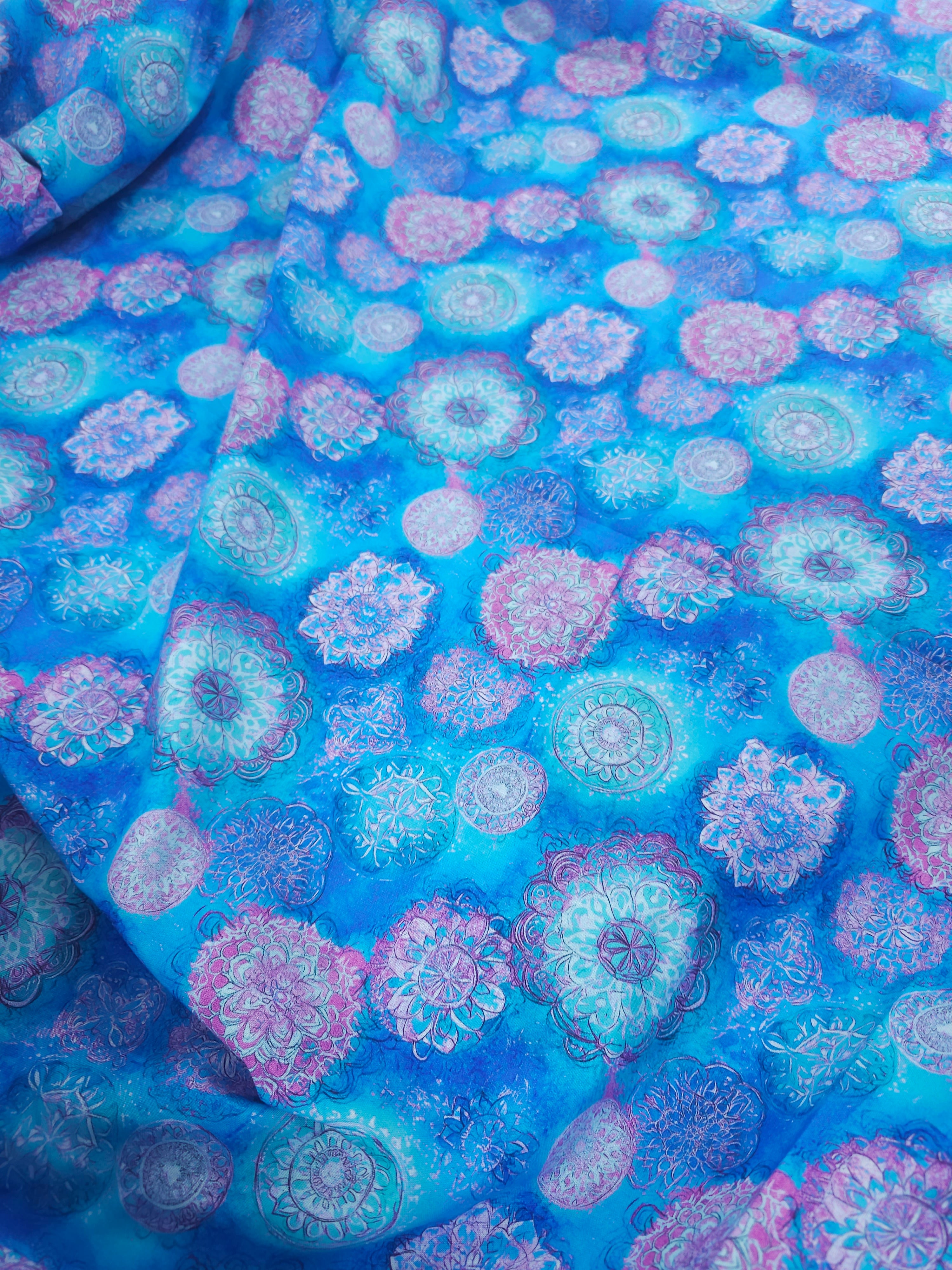 Blue Spiral Medallion 100% Cotton 106” *EXTRA WIDE*