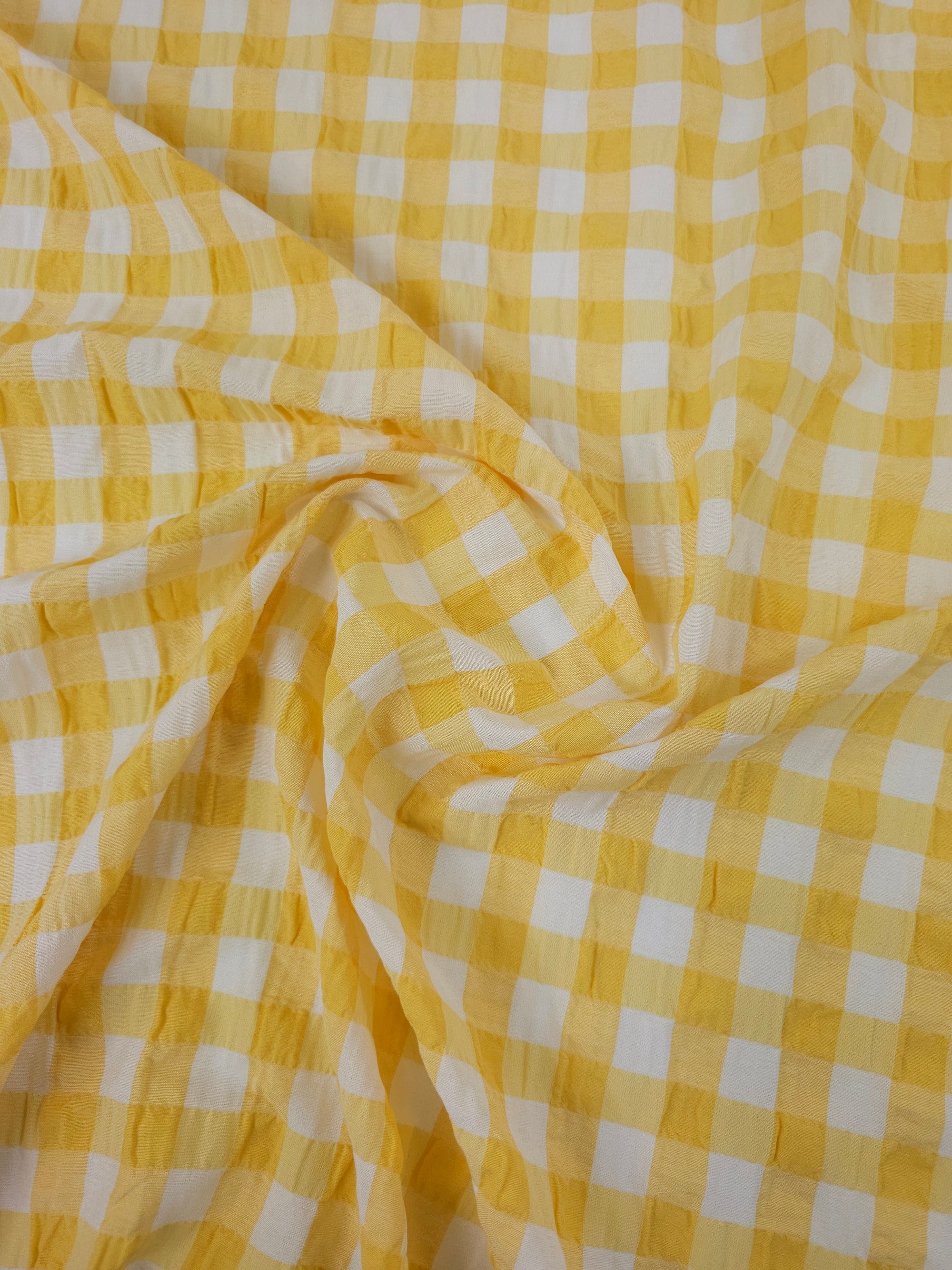 Yellow/White Big Gingham Poly Cotton SeerSucker