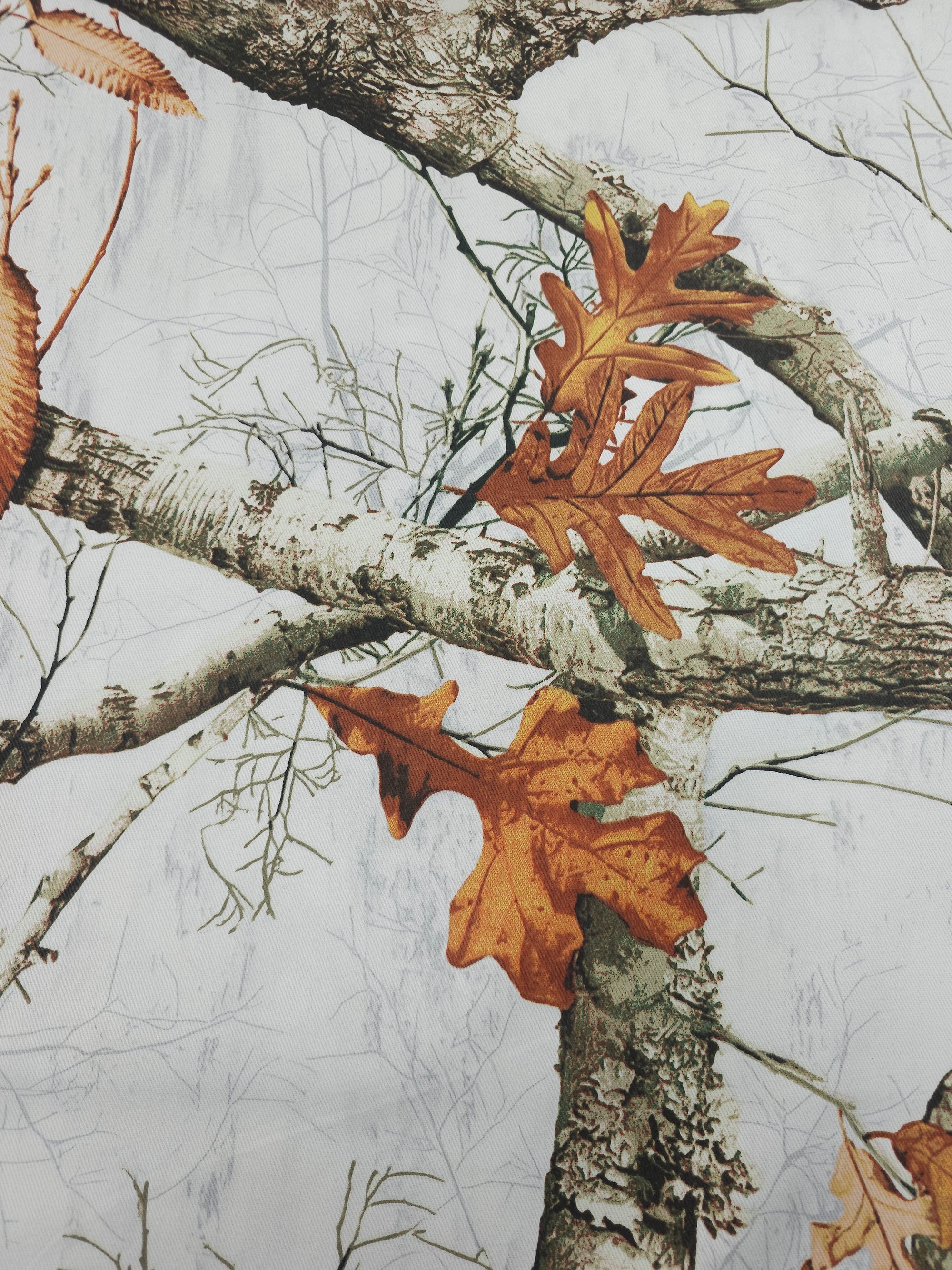 White Snowy Leaf Branches Canvas Cotton