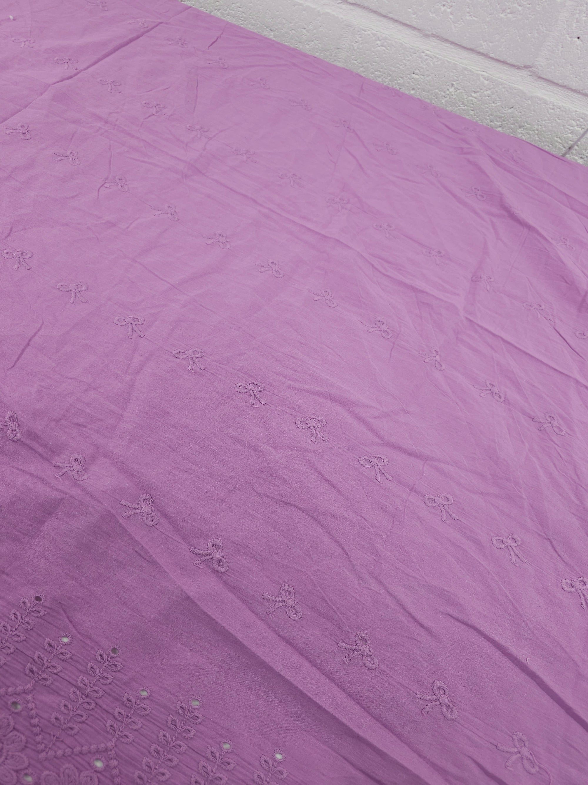 Purple Bow Floral Cambric Cotton Broderie Anglaise