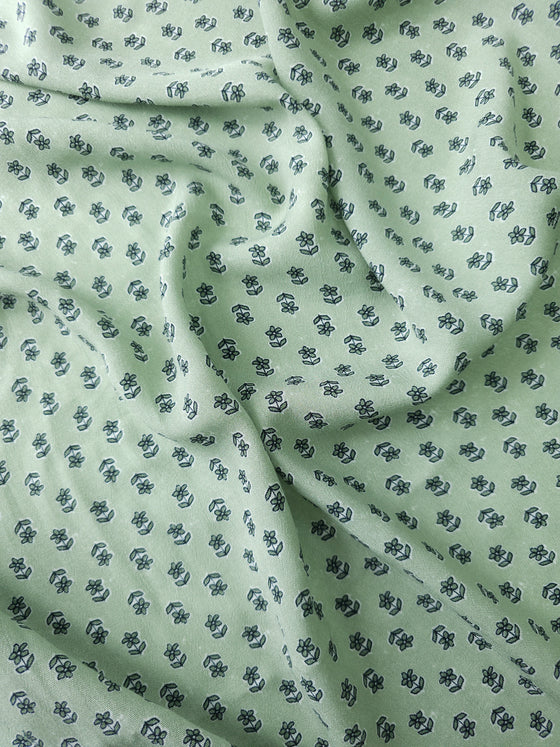 Pale Green Ditsy Floral Viscose Challis