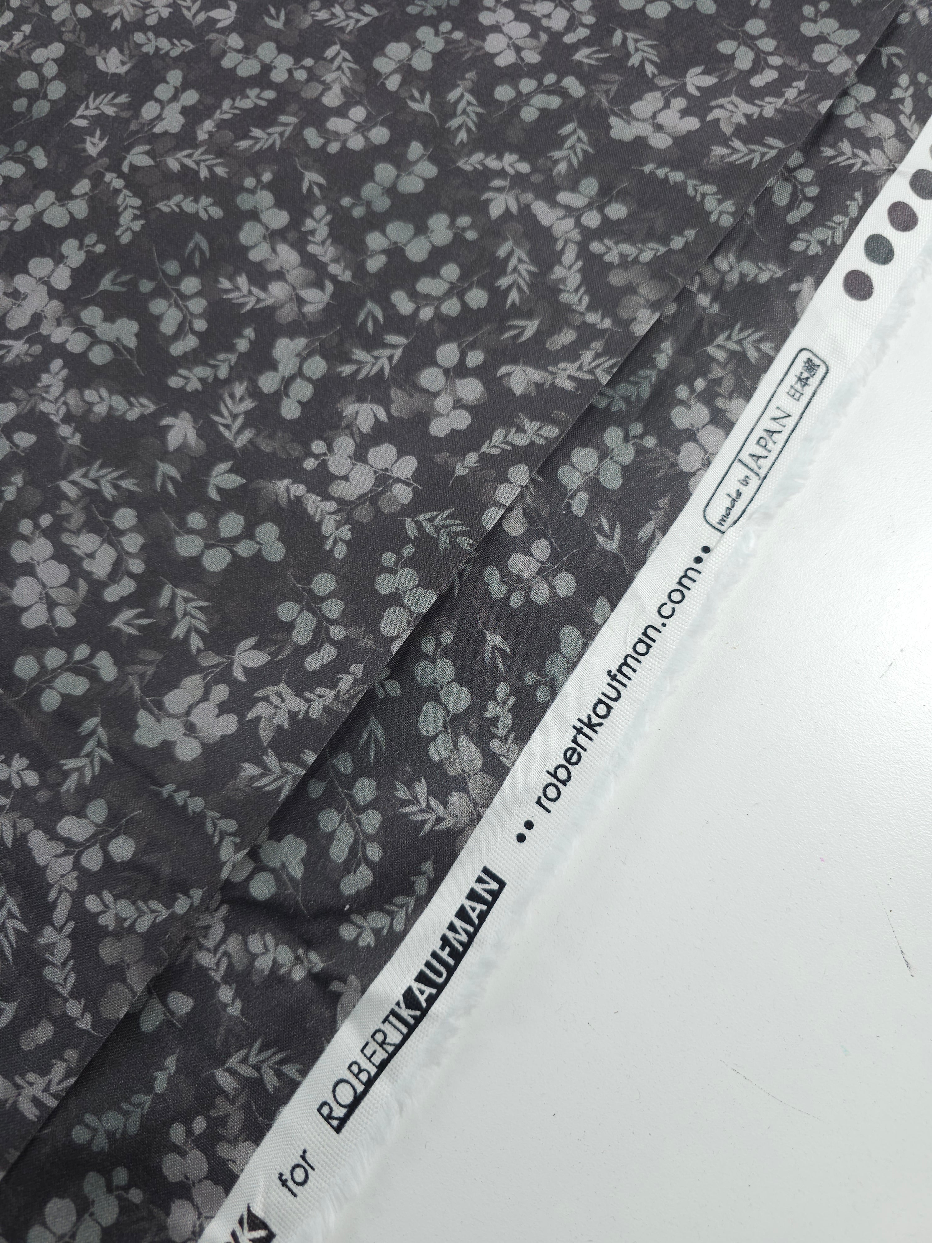 Pewter Grey Floating Leaf Stems 100% Cotton 106" - Robert Kaufman *EXTRA WIDE*