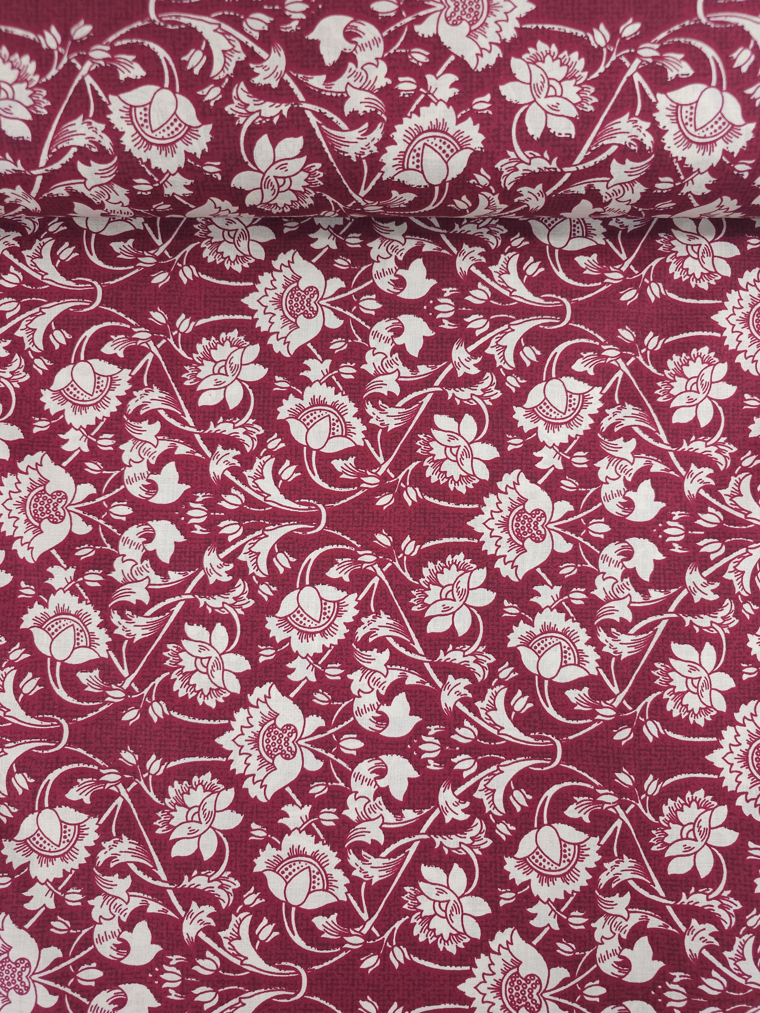 Wine/Cream Vintage Floral 100% Cotton 96"