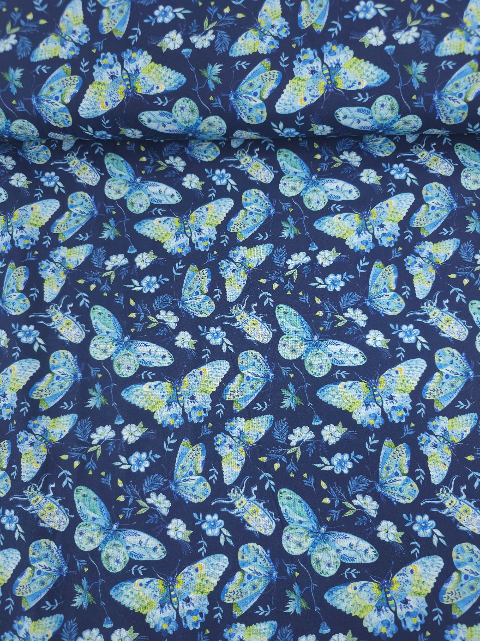 Indigo Navy Butterfly Floral 100% Cotton - Joann