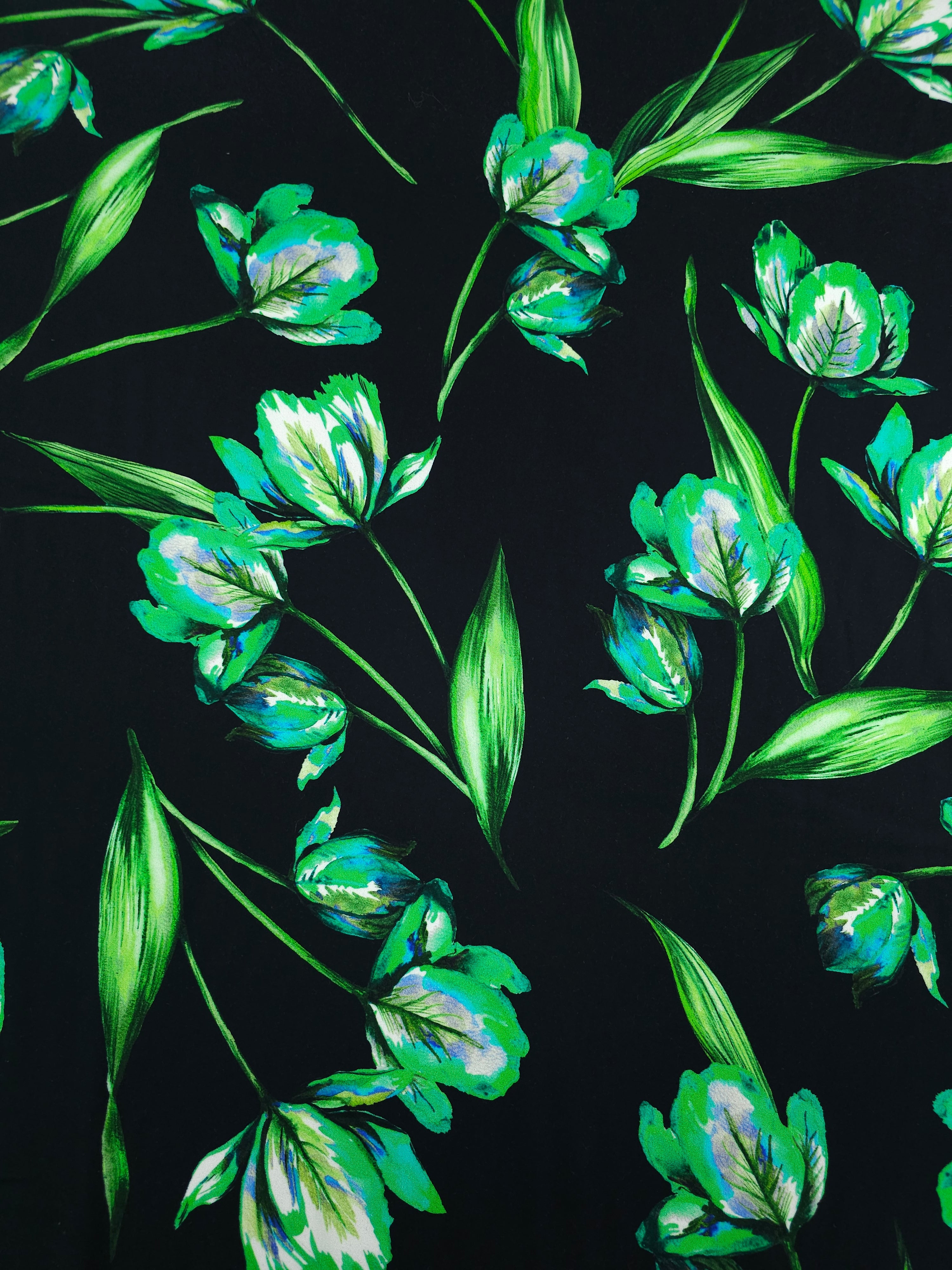 Green Lumi Floral Stem Viscose Challis