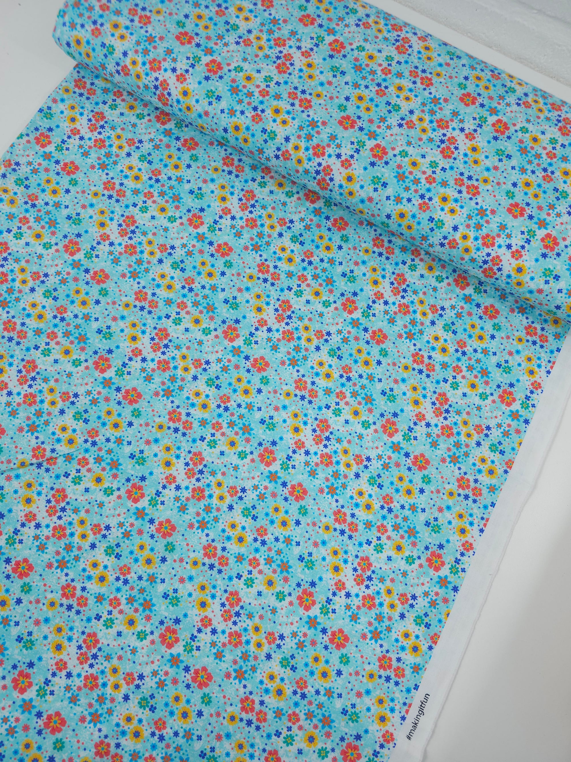 Light Blue Floral Meadow 100% Cotton - Michael Miller