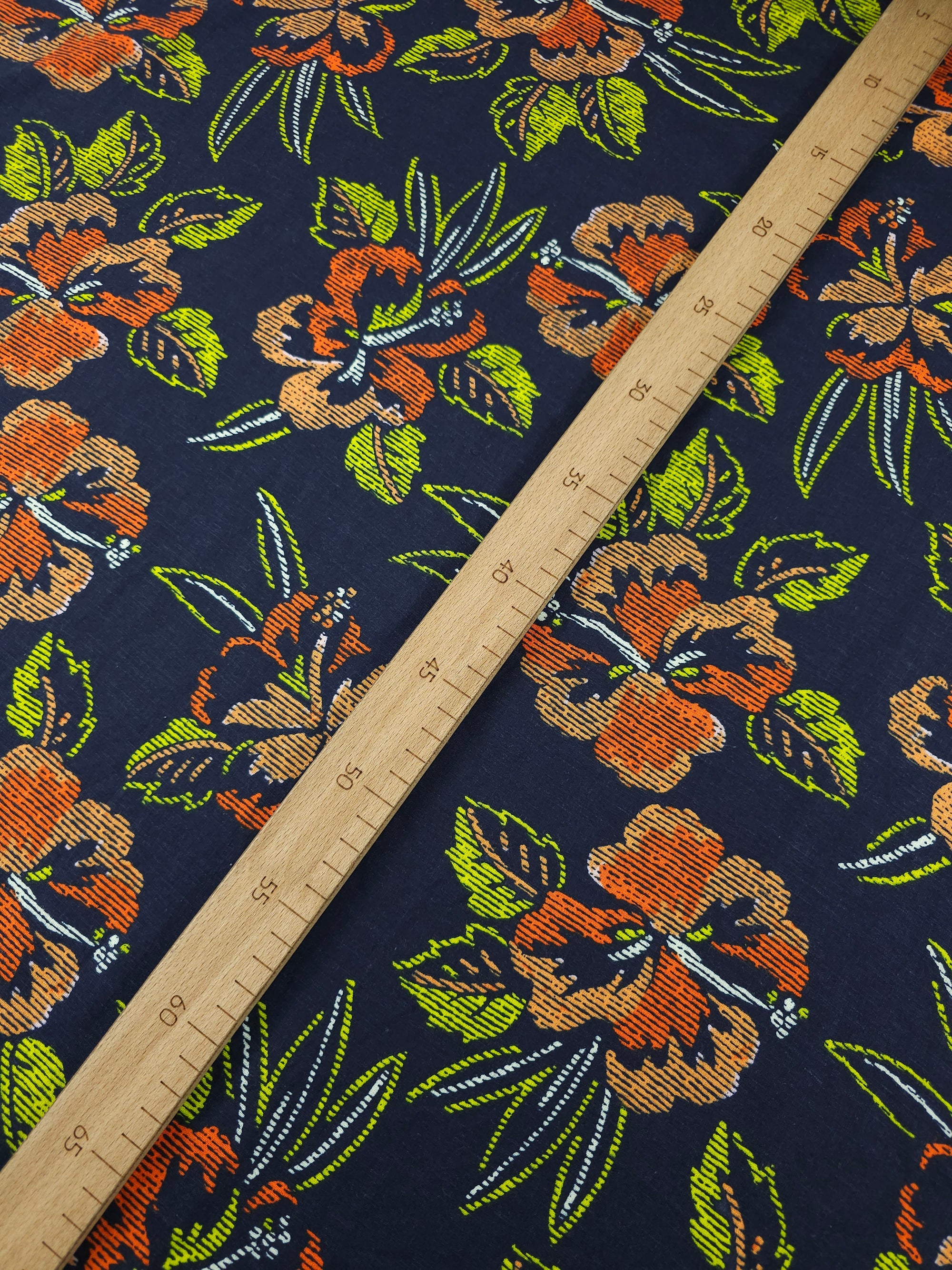 Navy/Orange Static Hibiscus Floral Soft Cotton