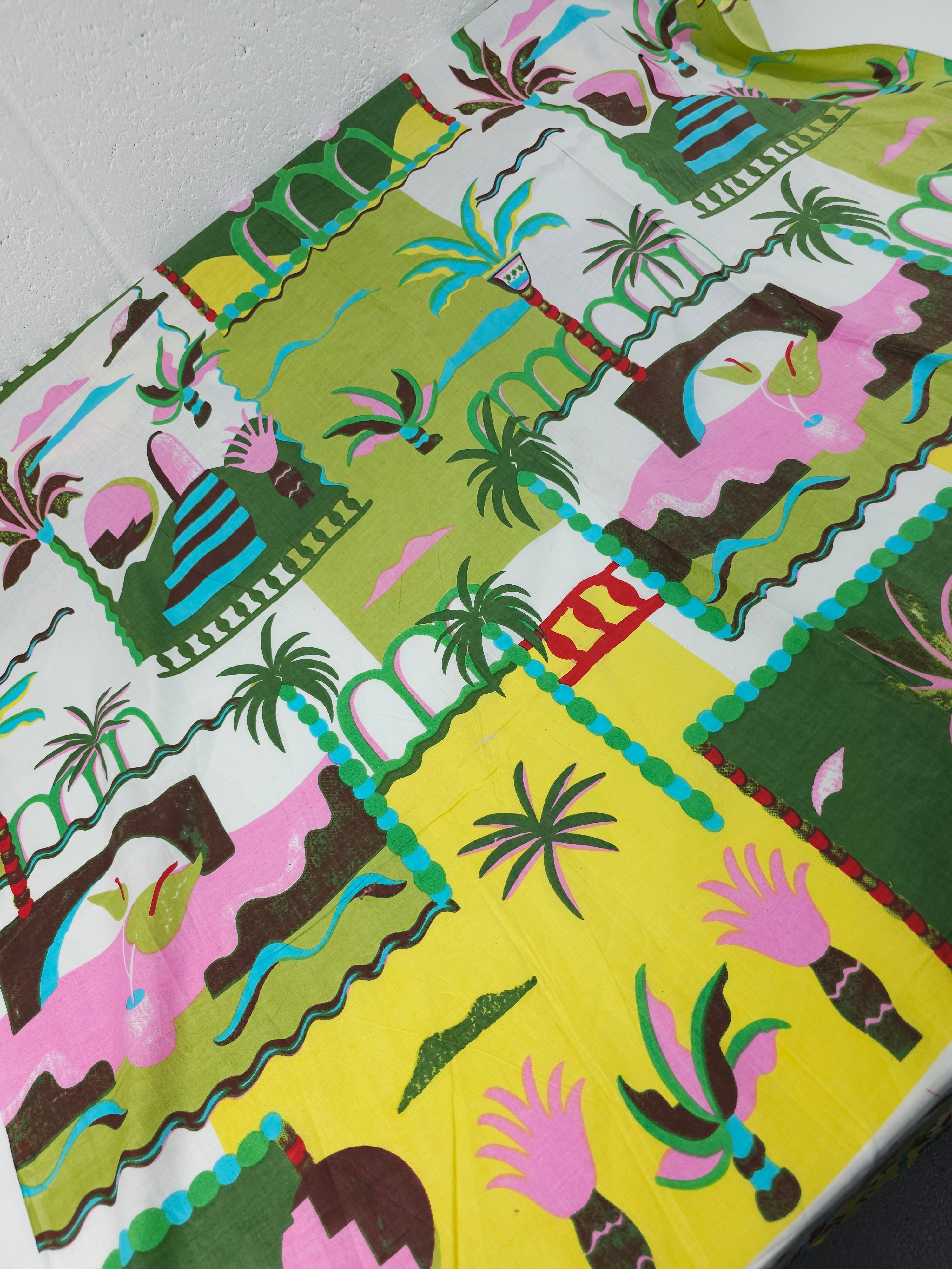 Lime/Yellow Palm Tree Scenery Cambric Cotton