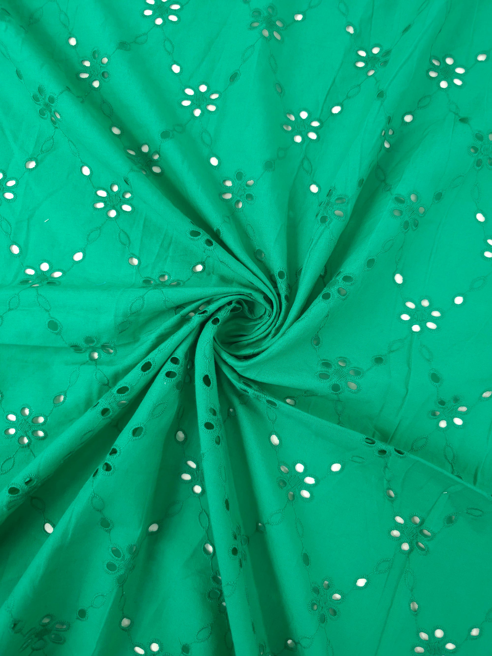 Green Daisy Diamond Cambric Cotton Broderie Anglaise