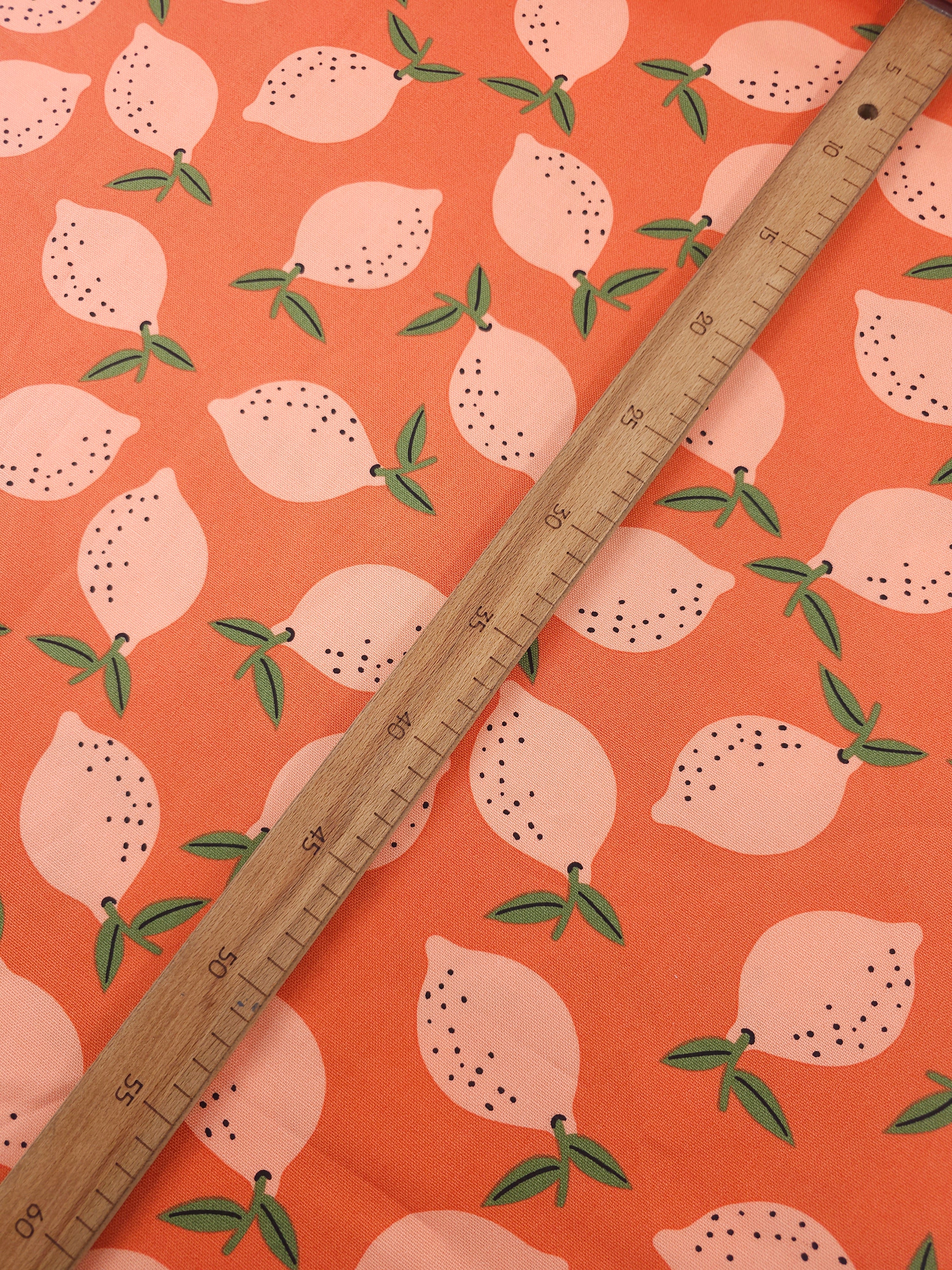 Lemons On Orange Lightweight Canvas Cotton