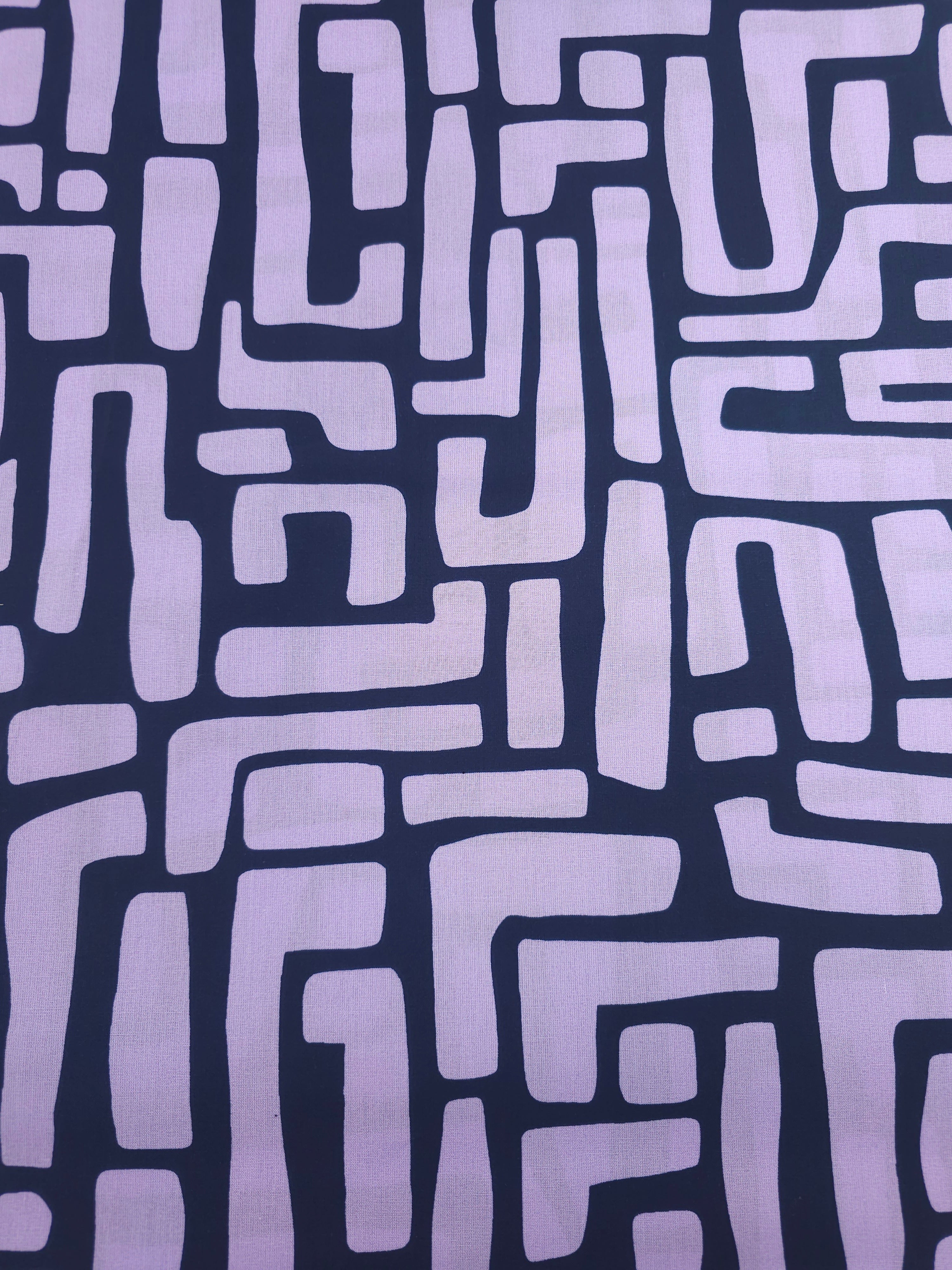 Lilac/Navy Abstract Maze Coated Cotton 60"