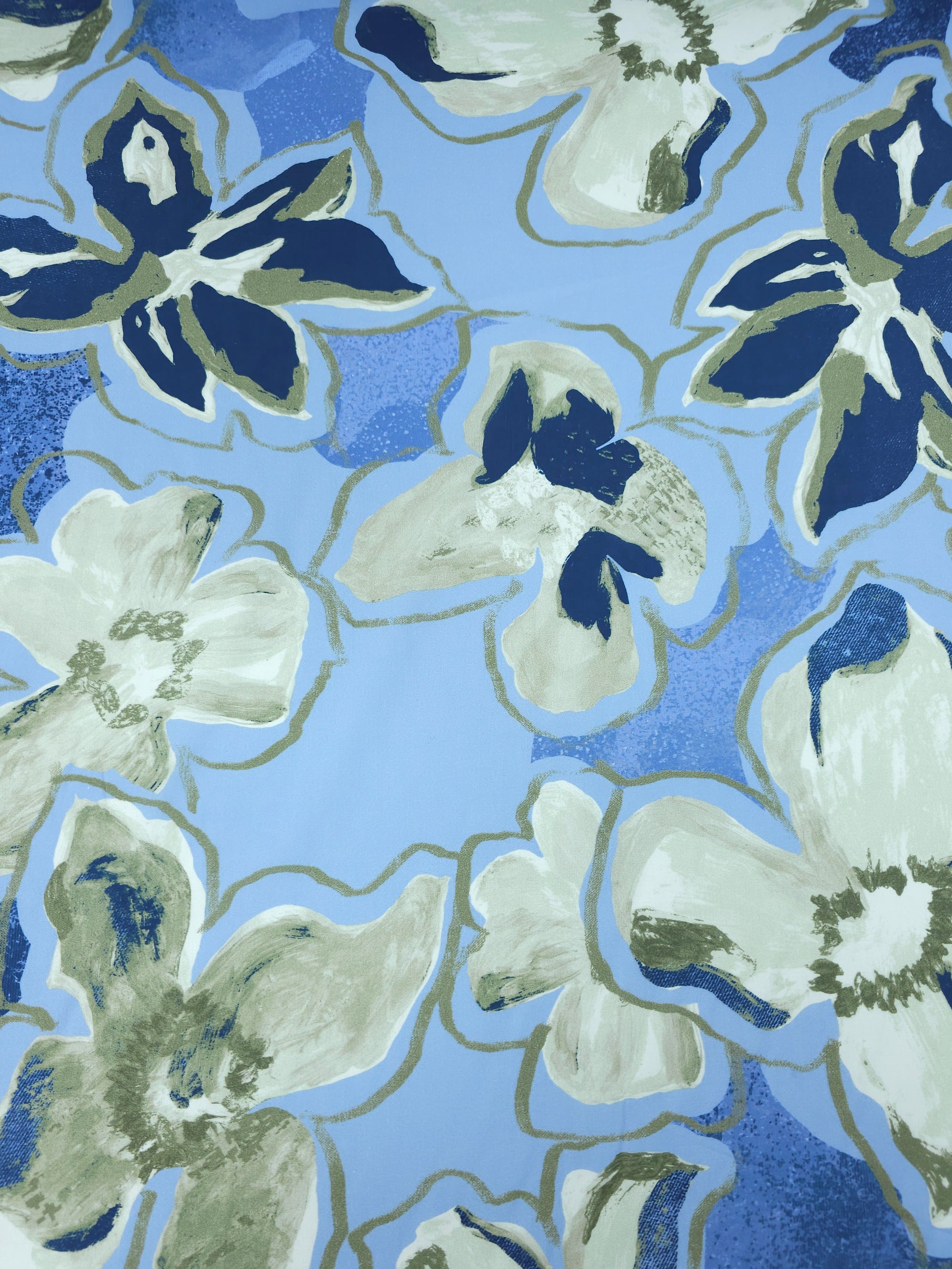 Blue/Sage Watercolour Floral Lightweight Cotton