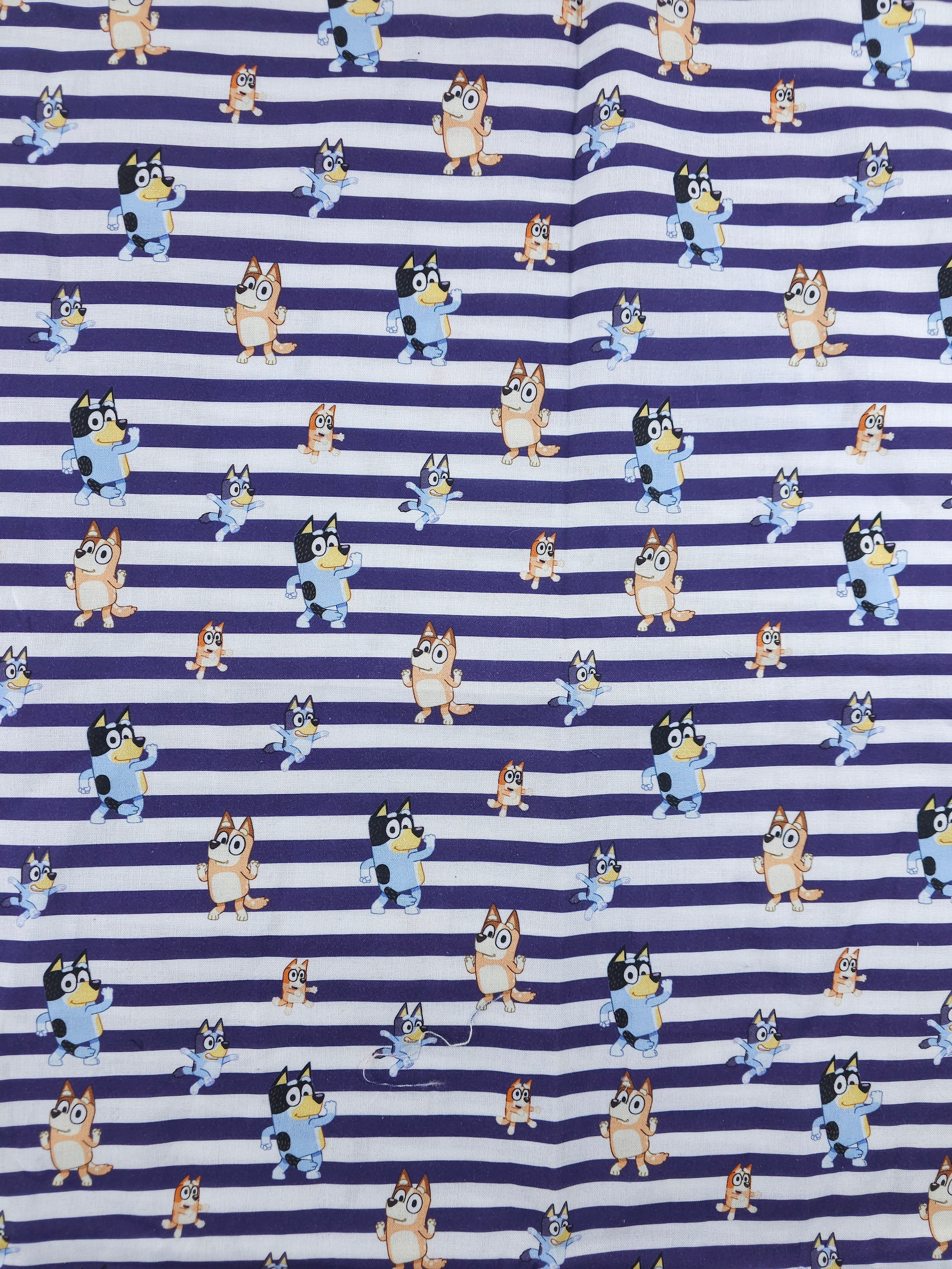 Bluey & Bingo on Stripes Cotton - 1.7m Piece